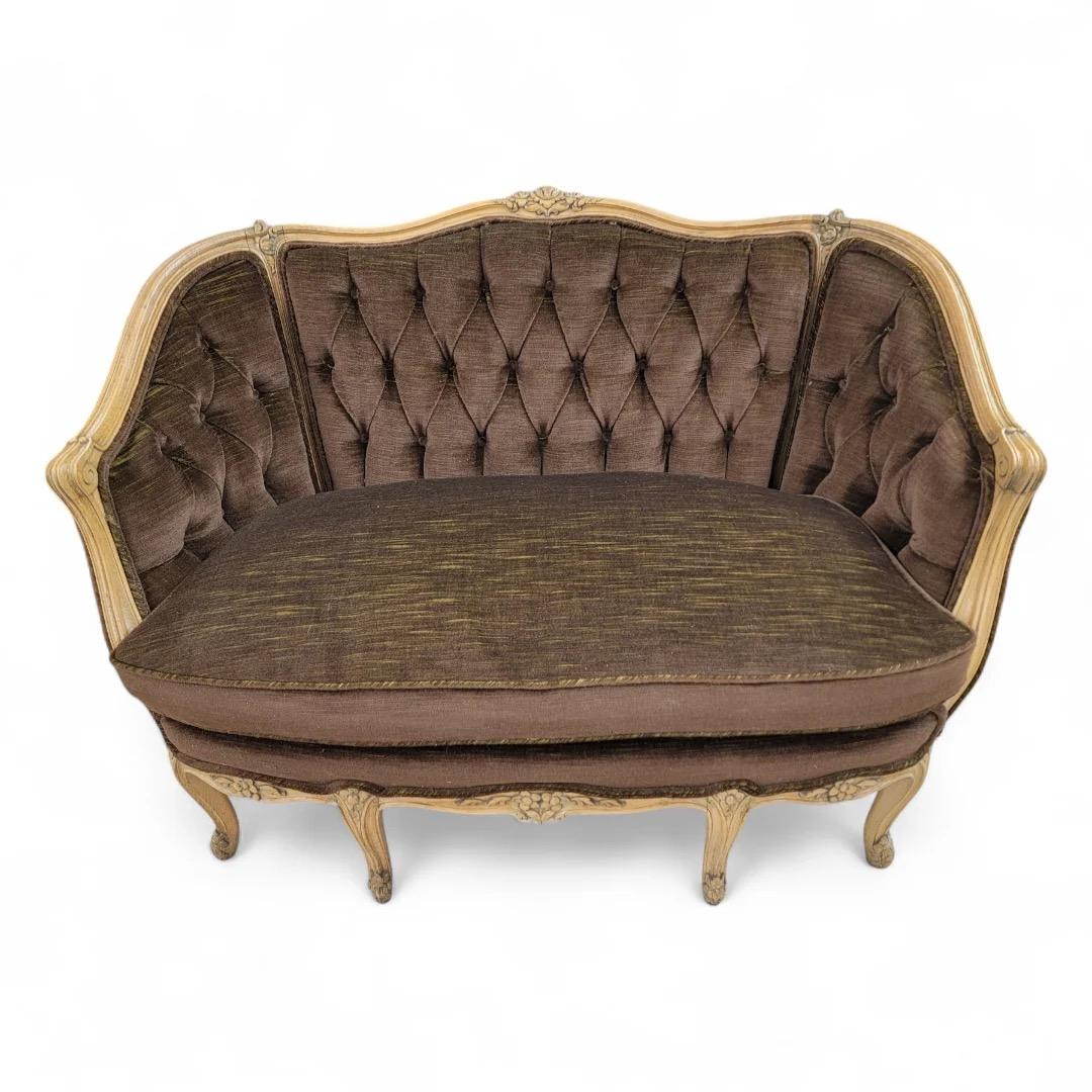 Antique French Louis Xv Style Carved French Parlor Set In Brown Mohair For Sale 8