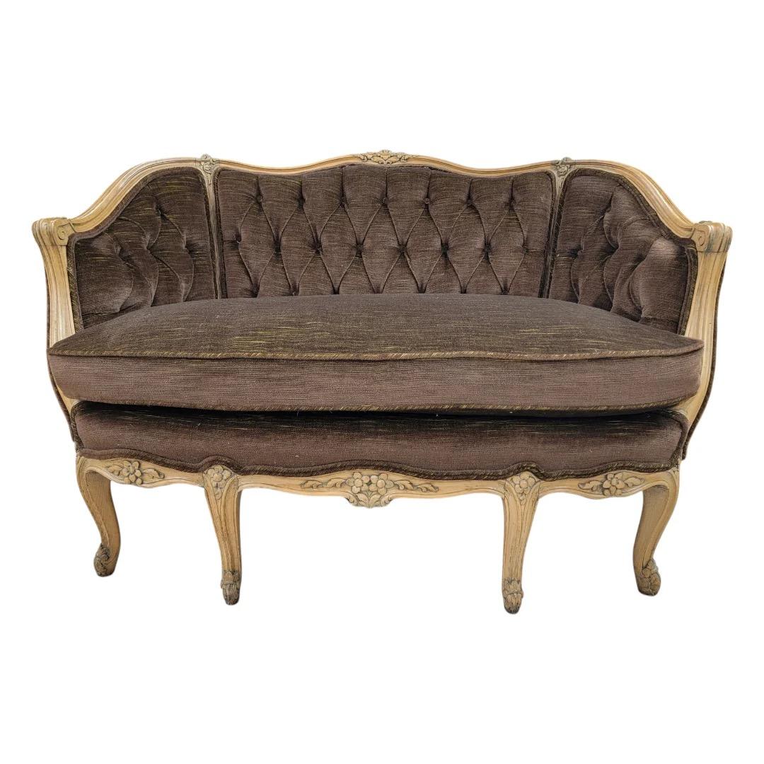 Antique French Louis Xv Style Carved French Parlor Set In Brown Mohair For Sale 1