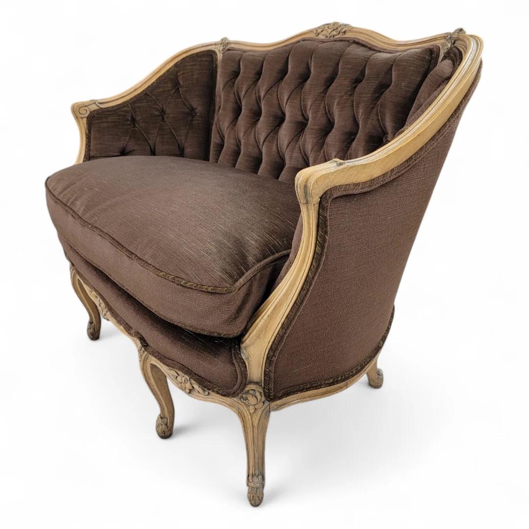 Antique French Louis Xv Style Carved French Parlor Set In Brown Mohair For Sale 2