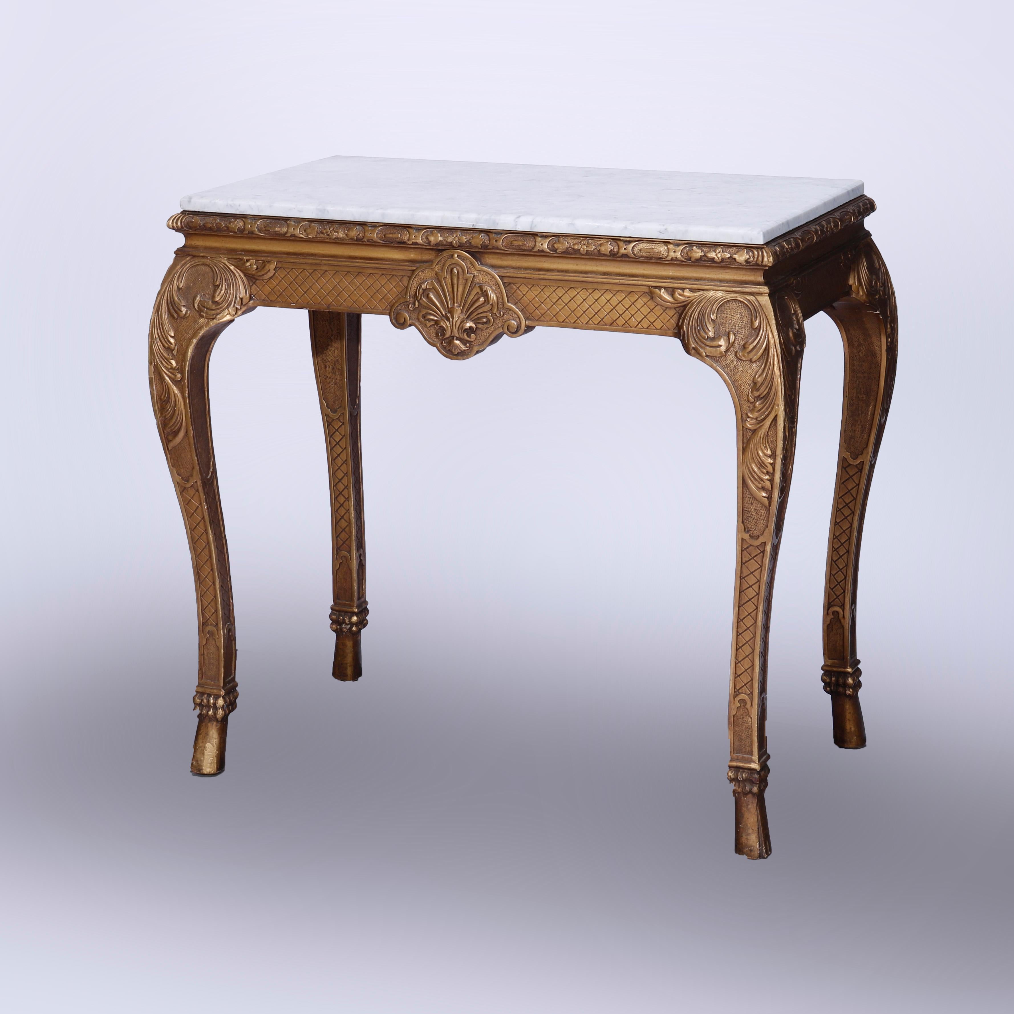 Antique French Louis XV Style Carved Giltwood & Marble Console Table 19th C In Good Condition In Big Flats, NY