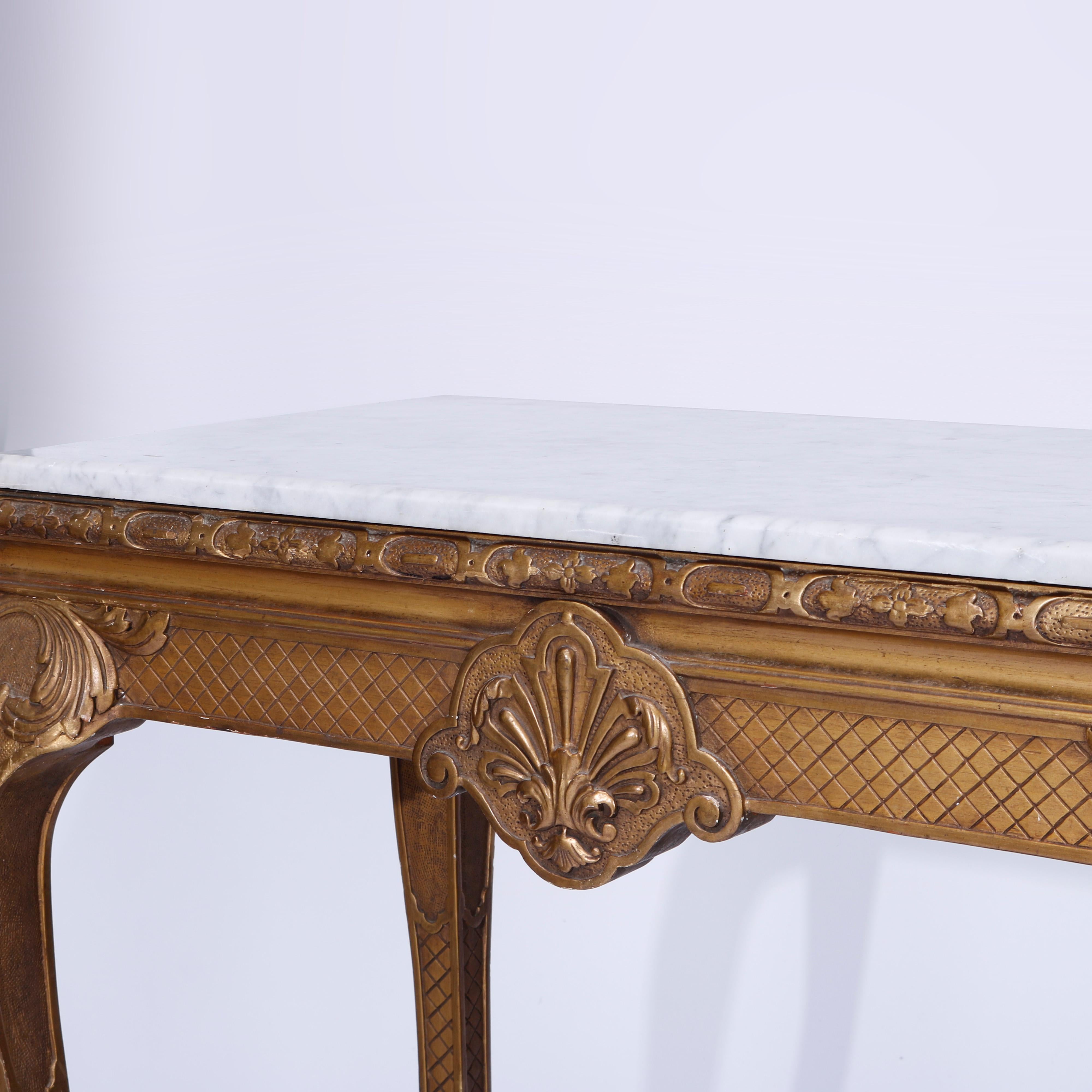 19th Century Antique French Louis XV Style Carved Giltwood & Marble Console Table 19th C