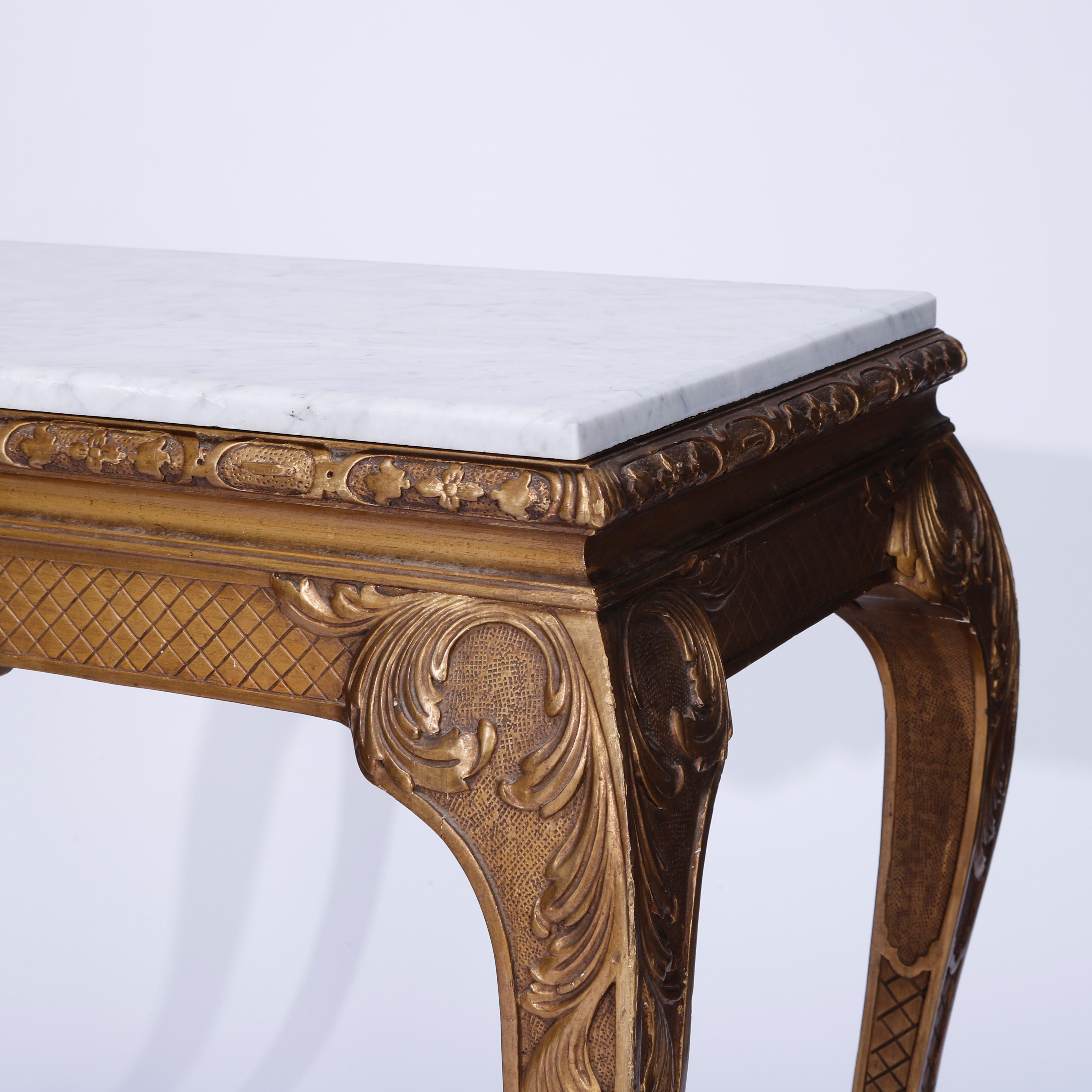Antique French Louis XV Style Carved Giltwood & Marble Console Table 19th C 1
