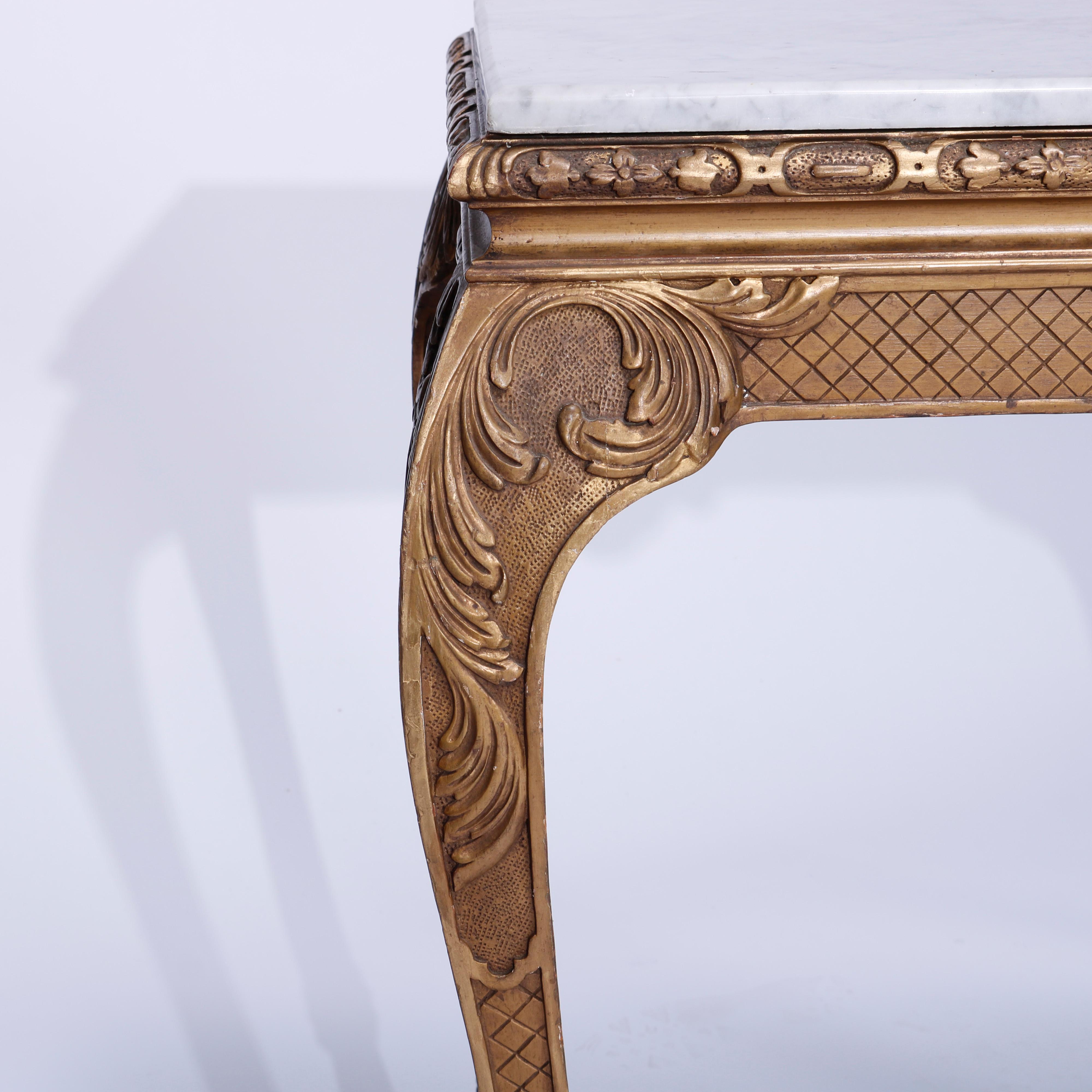 Antique French Louis XV Style Carved Giltwood & Marble Console Table 19th C 2