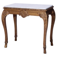 Antique French Louis XV Style Carved Giltwood 
Marble Console Table 19th C