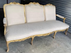 Antique French Louis Xv Style Carved Giltwood Sofa