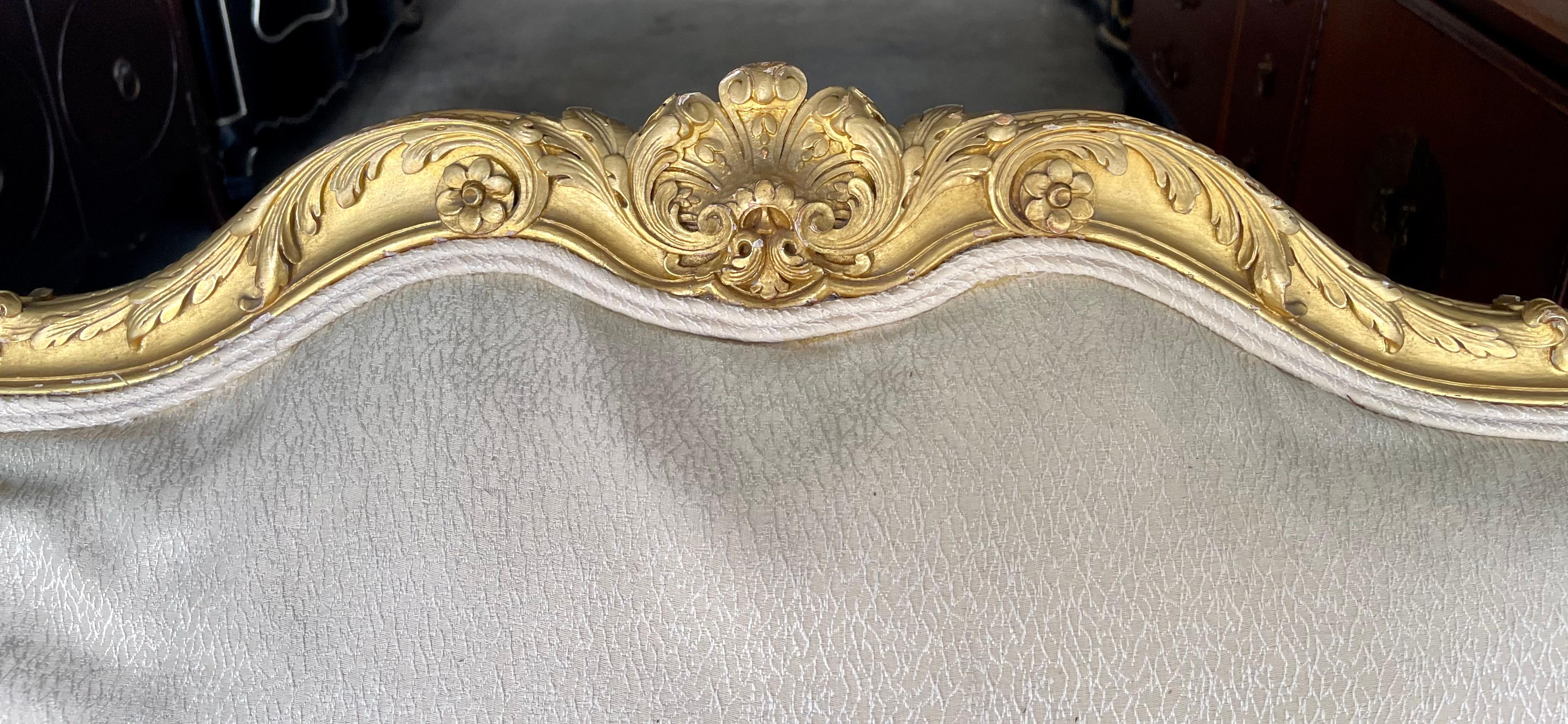 19th Century Antique French Louis Xv Style Carved Giltwood Sofa For Sale