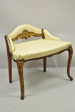 Antique French Louis XV Style Carved Mahogany Hiprest Vanity Side Chair