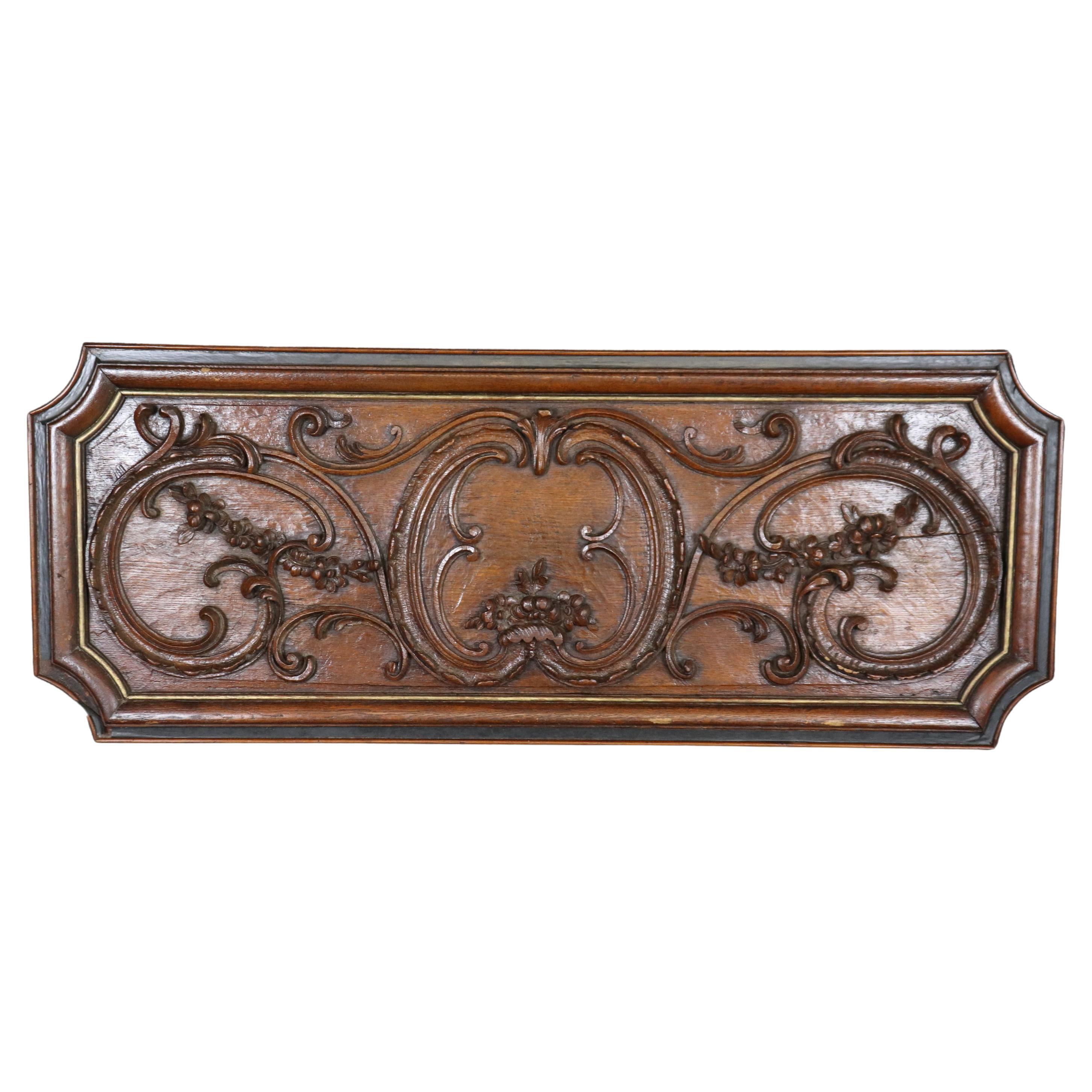 Antique French Louis XV Style Carved Oak Gilded Boiserie Door Topper For Sale