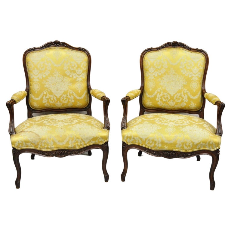 Antique French Louis XV Style Carved Walnut Bergere Lounge Chairs - a ...