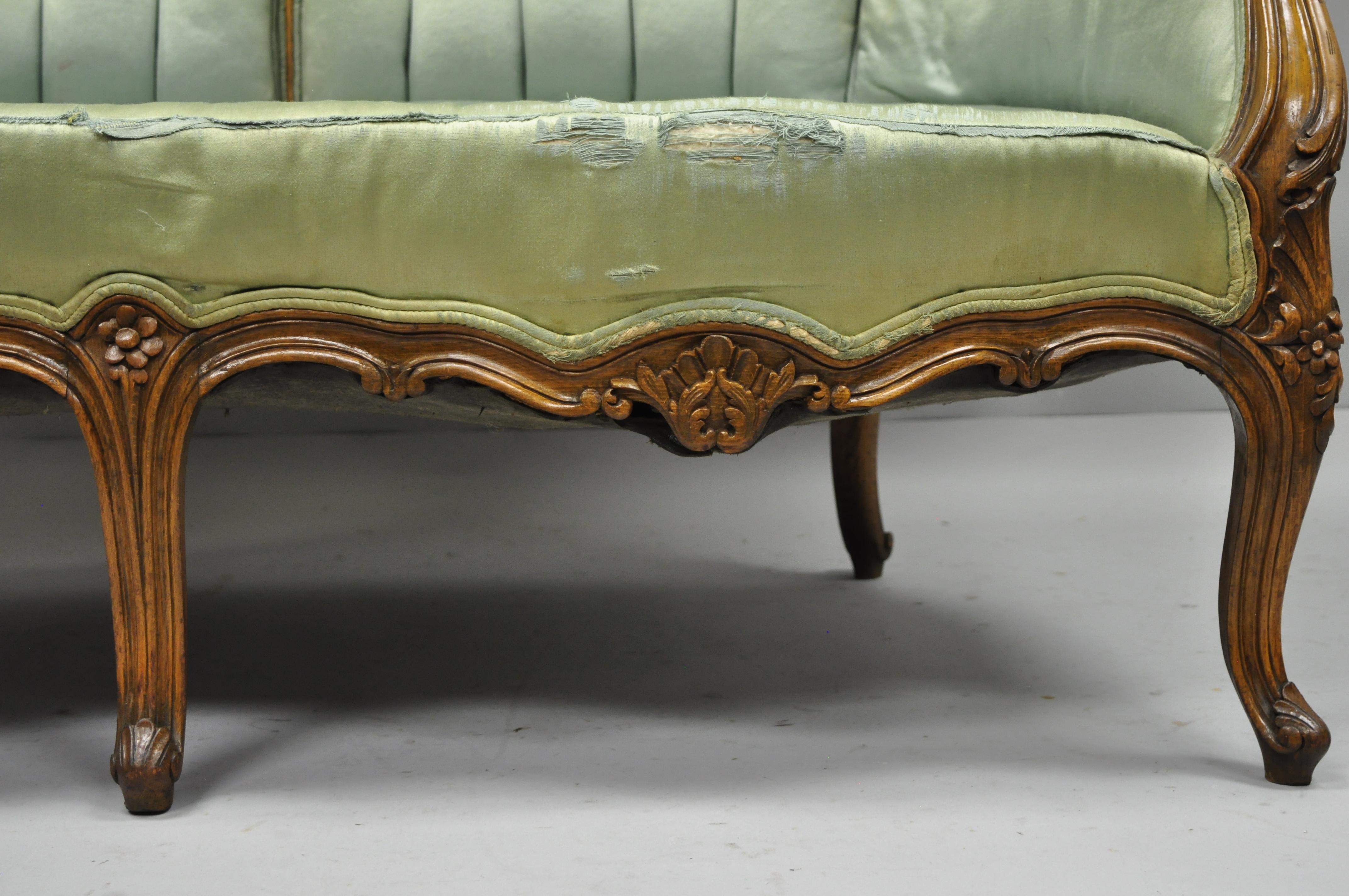 Antique French Louis XV Style Carved Walnut Double Hump Back Settee Loveseat For Sale 1