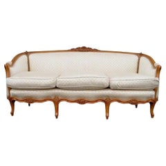 Used French Louis XV Style Carved Walnut Gold Upholstered Sofa Canape