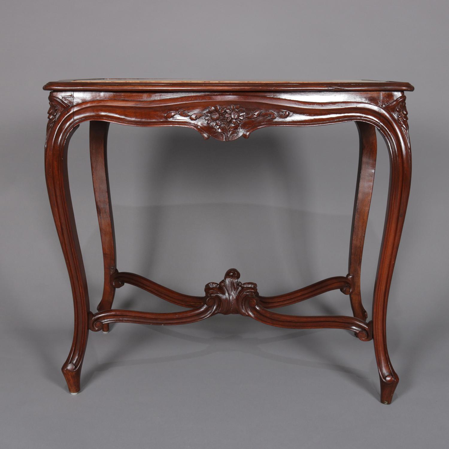 Antique French Louis XV Style Carved Walnut and Marble Center Table, circa 1900 6