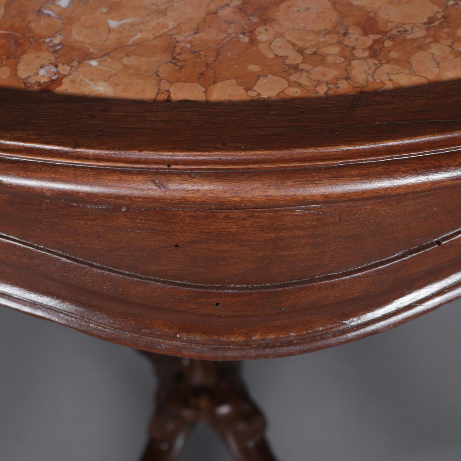 Antique French Louis XV Style Carved Walnut and Marble Center Table, circa 1900 7