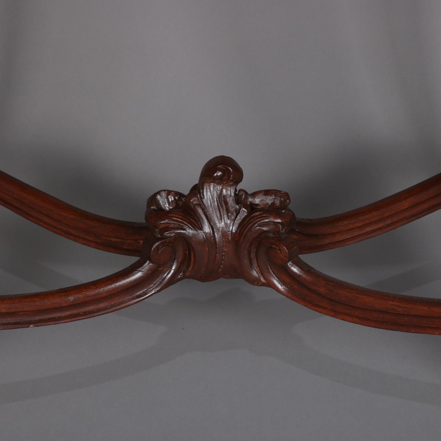 Antique French Louis XV Style Carved Walnut and Marble Center Table, circa 1900 In Good Condition In Big Flats, NY