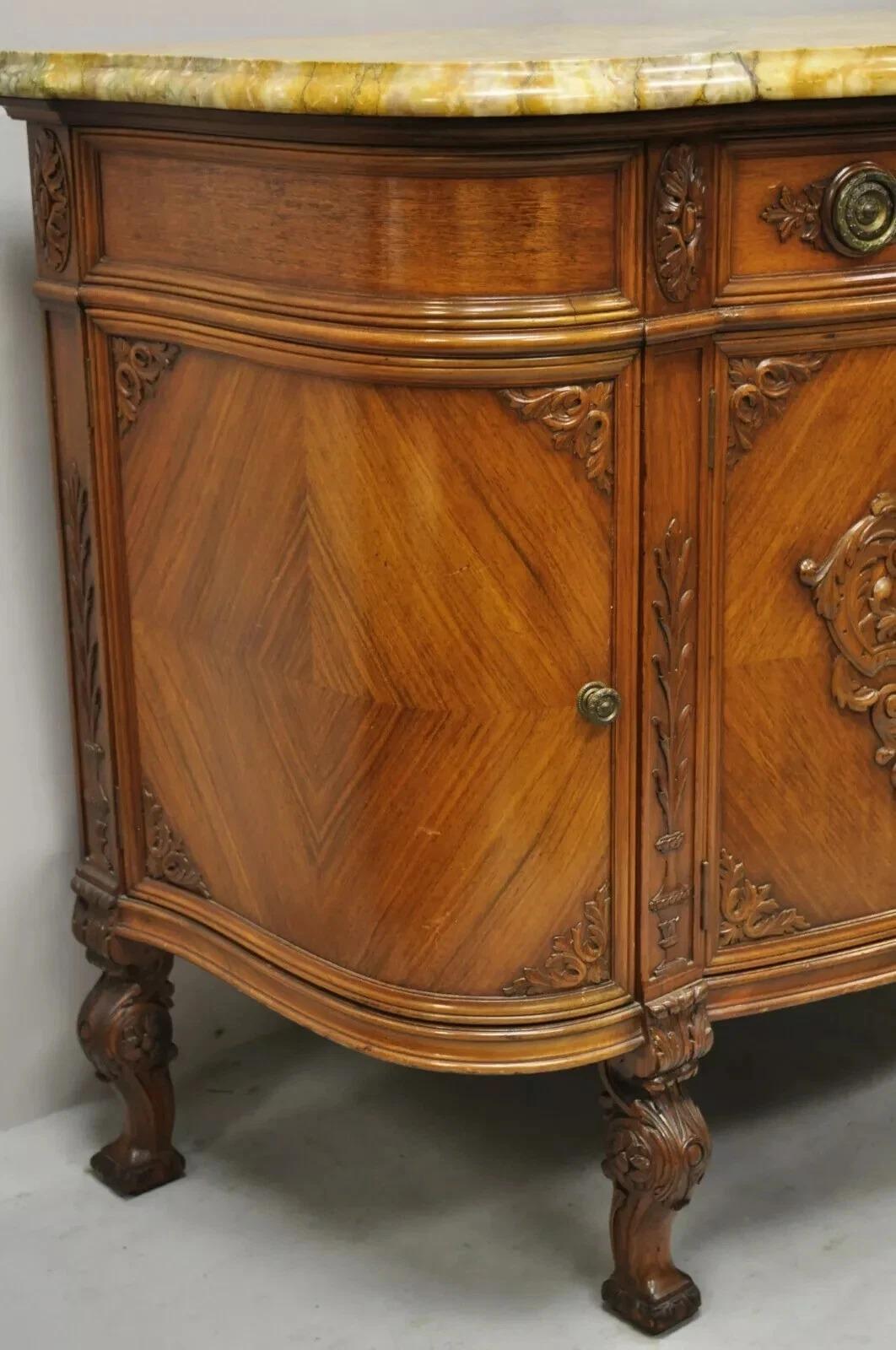 Antique French Louis XV Style Carved Walnut Marble Top Buffet Sideboard Cabinet For Sale 5