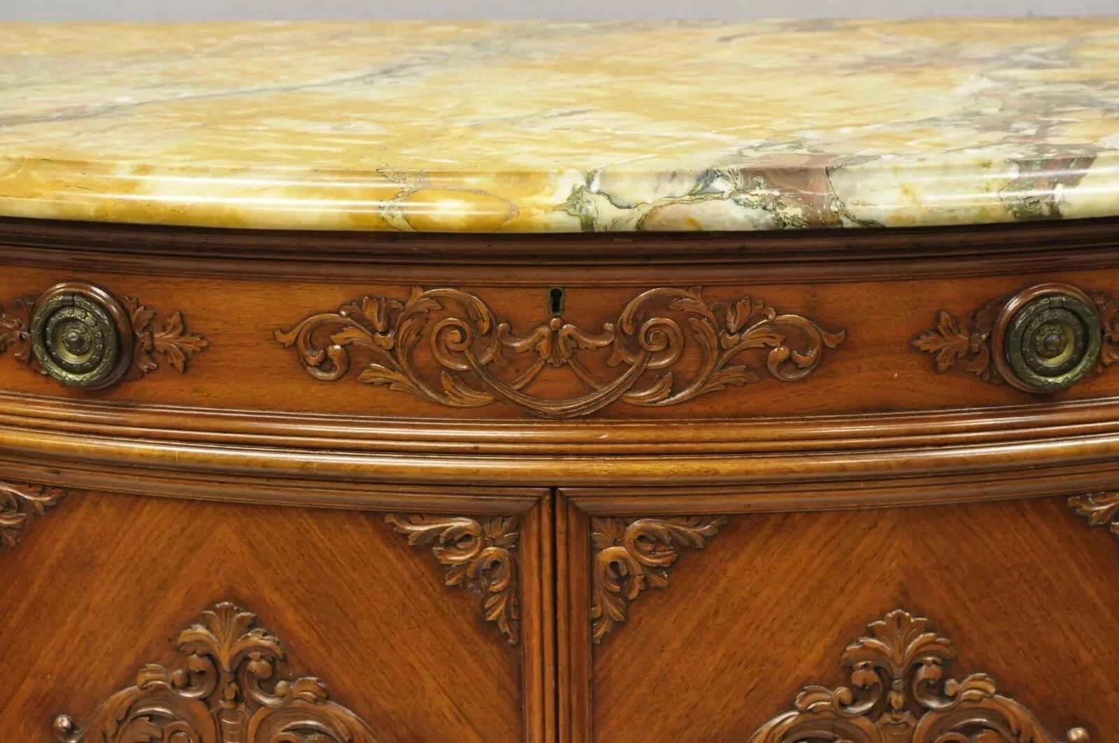 Antique French Louis XV Style Carved Walnut Marble Top Buffet Sideboard Cabinet For Sale 6