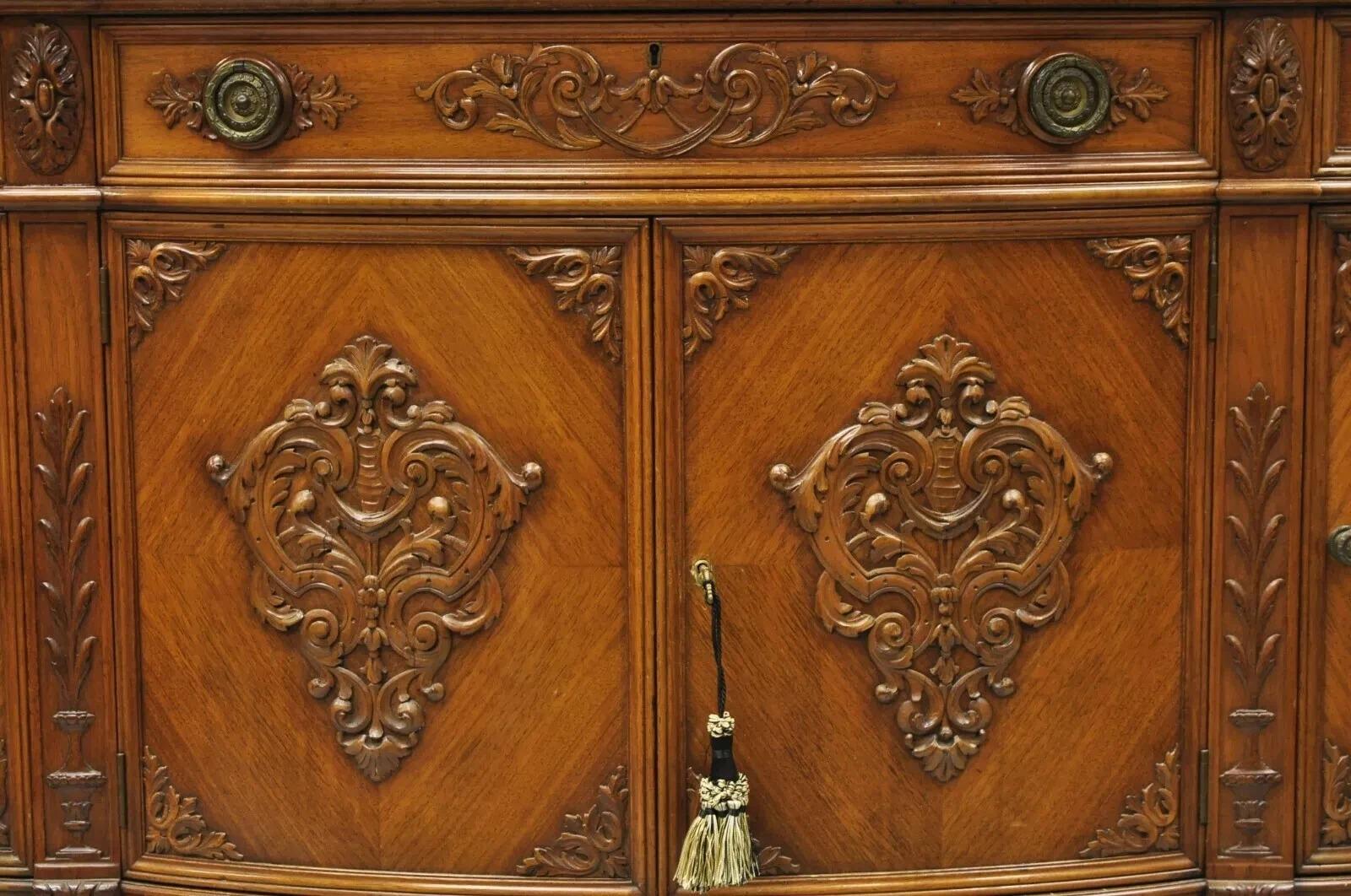 Unknown Antique French Louis XV Style Carved Walnut Marble Top Buffet Sideboard Cabinet For Sale