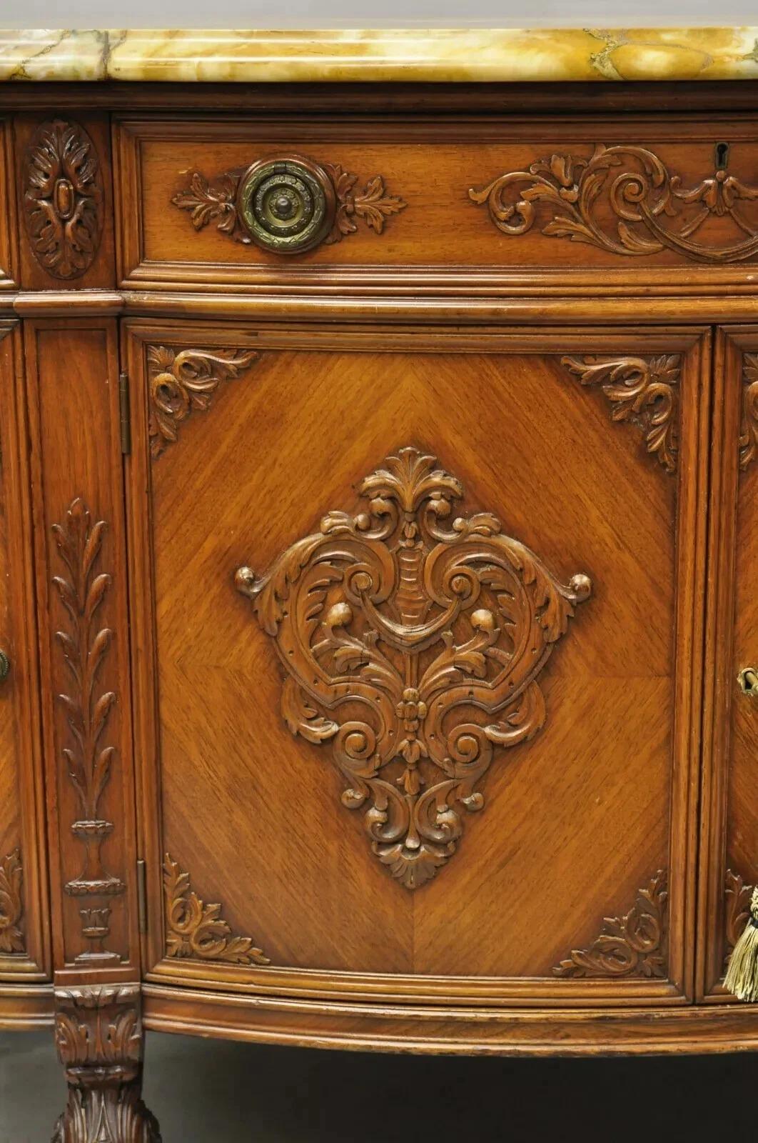 Antique French Louis XV Style Carved Walnut Marble Top Buffet Sideboard Cabinet For Sale 1