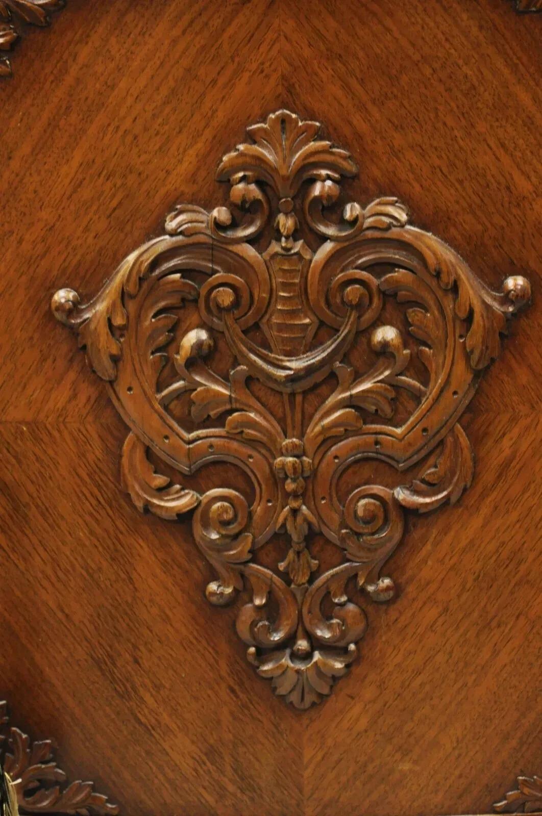 Antique French Louis XV Style Carved Walnut Marble Top Buffet Sideboard Cabinet For Sale 2