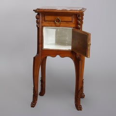 Antique French Louis XV Style Carved Walnut Marble Top Side Table, circa 1900