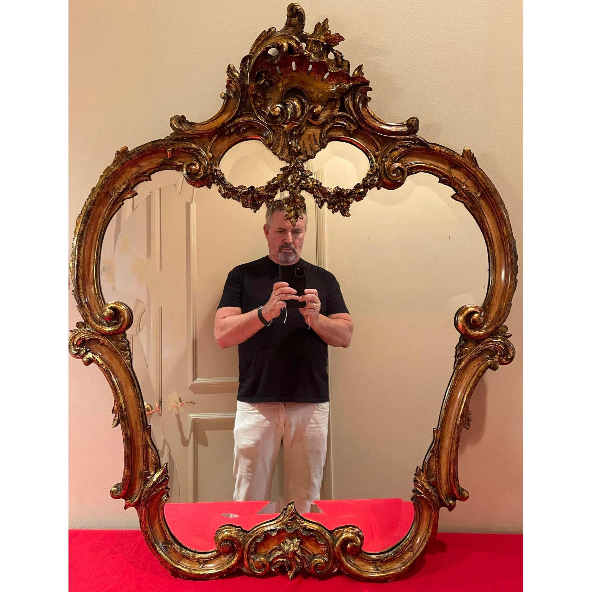 Antique French Louis XV Style Carved Walnut Mirror In Good Condition In LOS ANGELES, CA