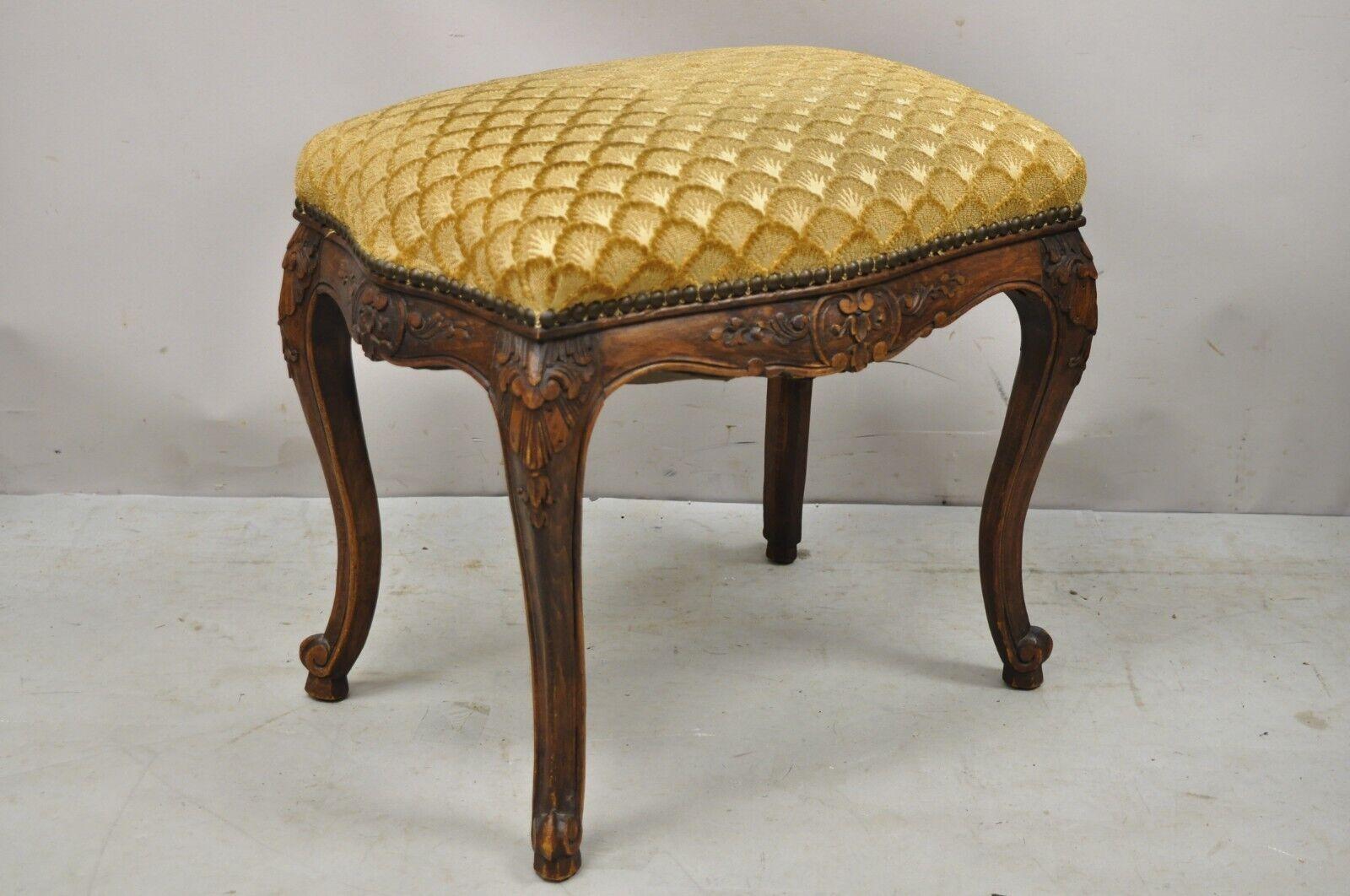 Antique French Louis XV Style Carved Walnut Orange Footstool Ottoman 7