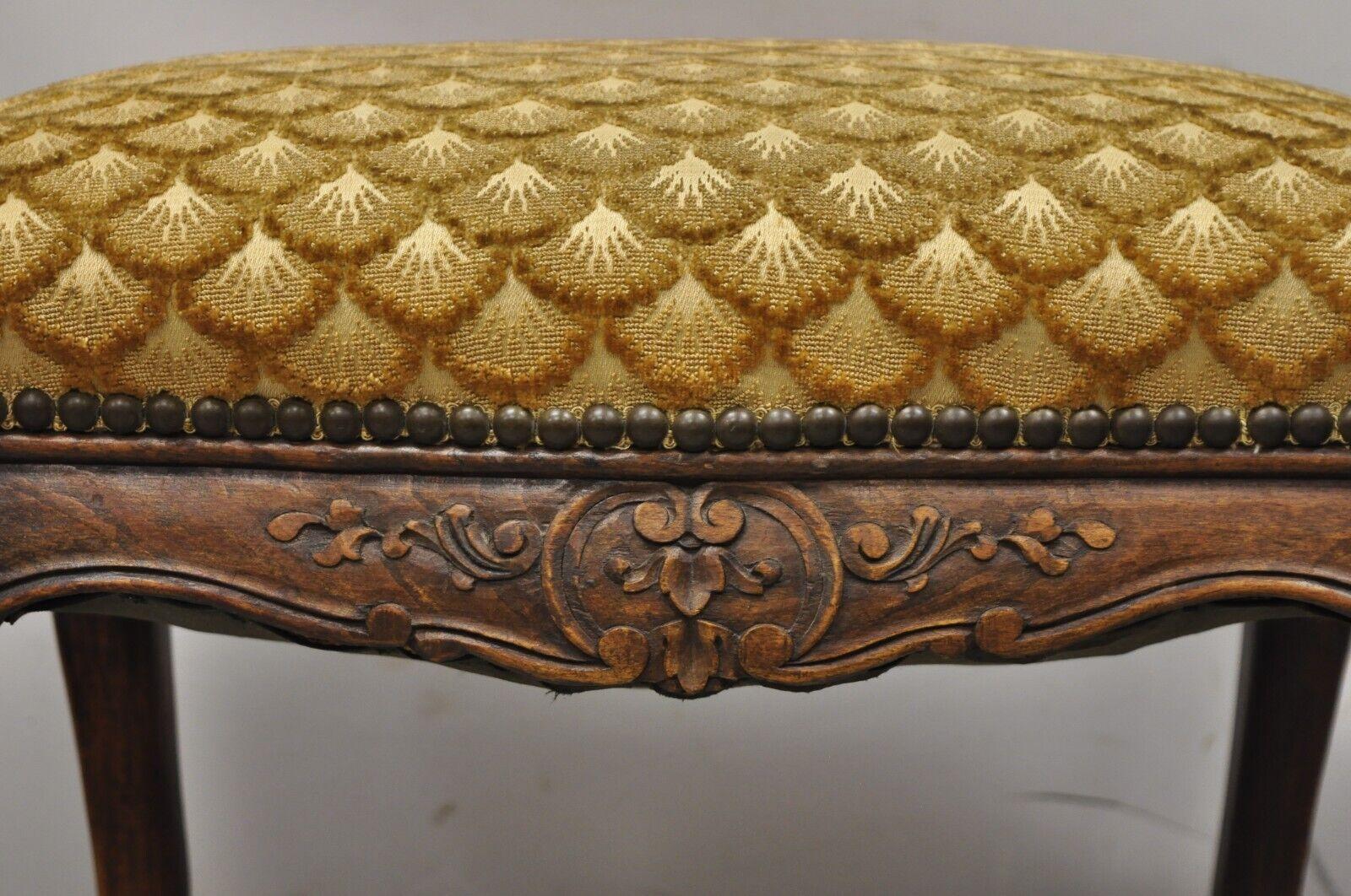 Antique French Louis XV Style Carved Walnut Orange Footstool Ottoman In Good Condition In Philadelphia, PA