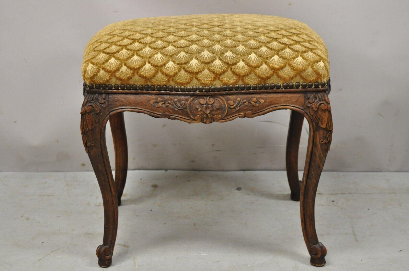 20th Century Antique French Louis XV Style Carved Walnut Orange Footstool Ottoman