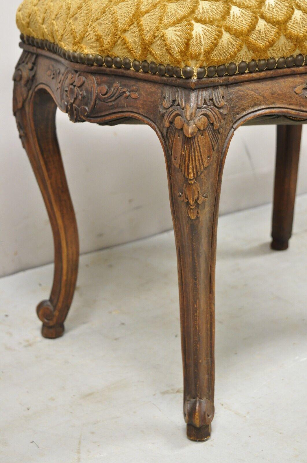 Antique French Louis XV Style Carved Walnut Orange Footstool Ottoman 1