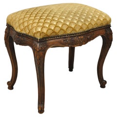 Antique French Louis XV Style Carved Walnut Orange Footstool Ottoman