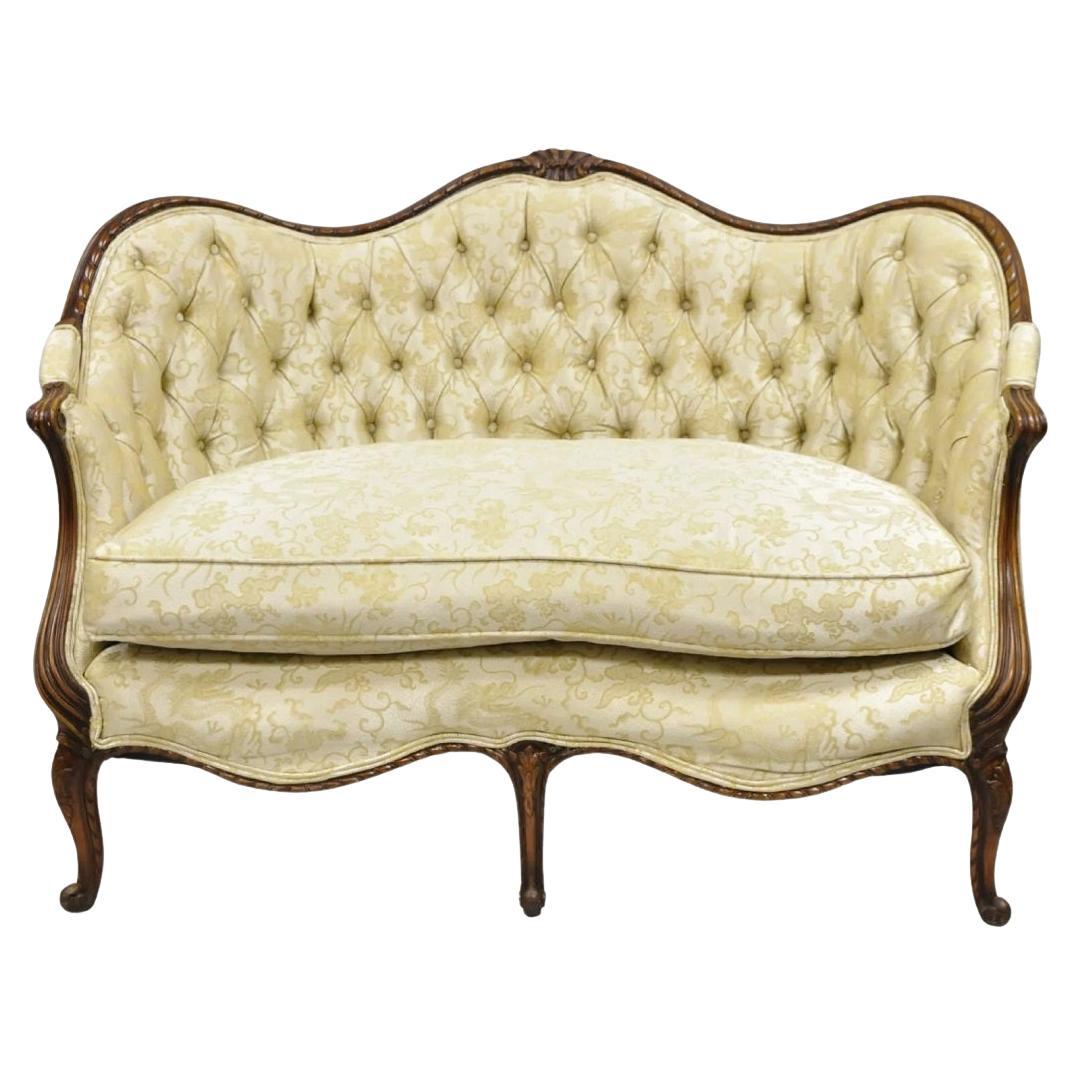 Antique French Louis XV Style Carved Walnut Serpentine Settee Sofa Loveseat