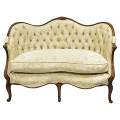 Antique French Louis XV Style Carved Walnut Serpentine Settee Sofa Loveseat