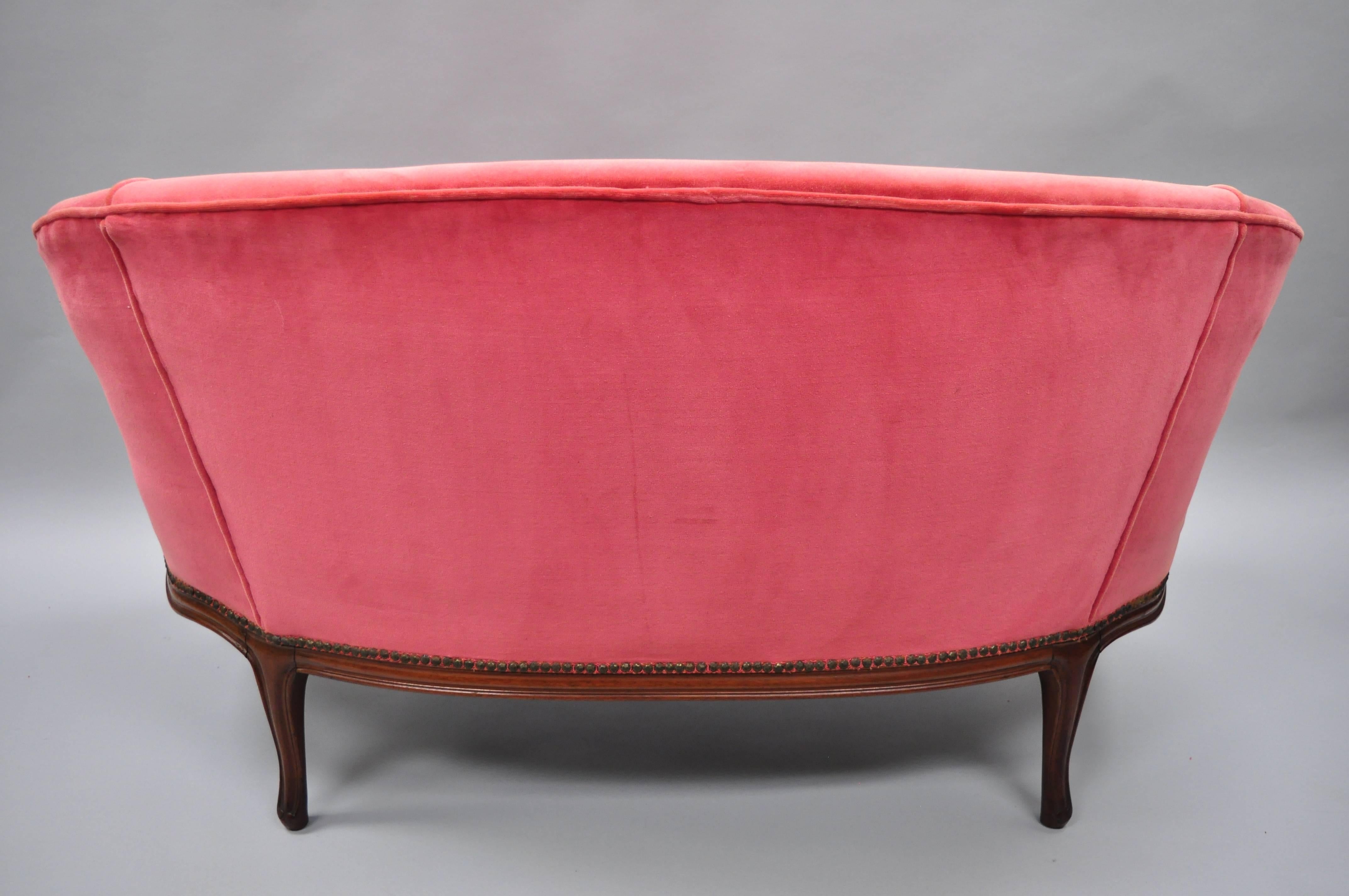 Antique French Louis XV Style sculpté Walnut Settee Loveseat Canapé Rose Sofa 3
