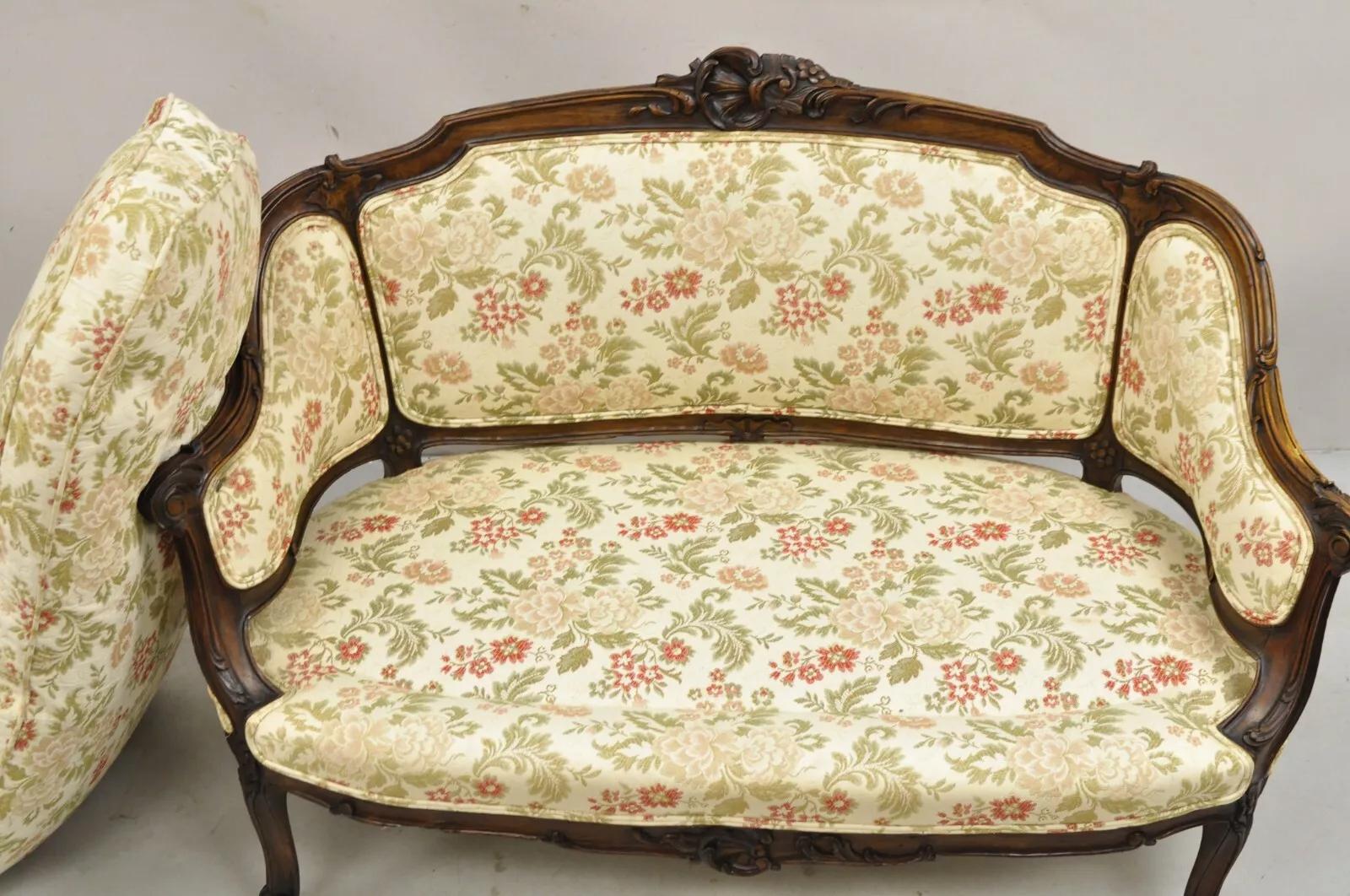 Antique French Louis XV Style Carved Walnut Small Loveseat Settee Sofa 4
