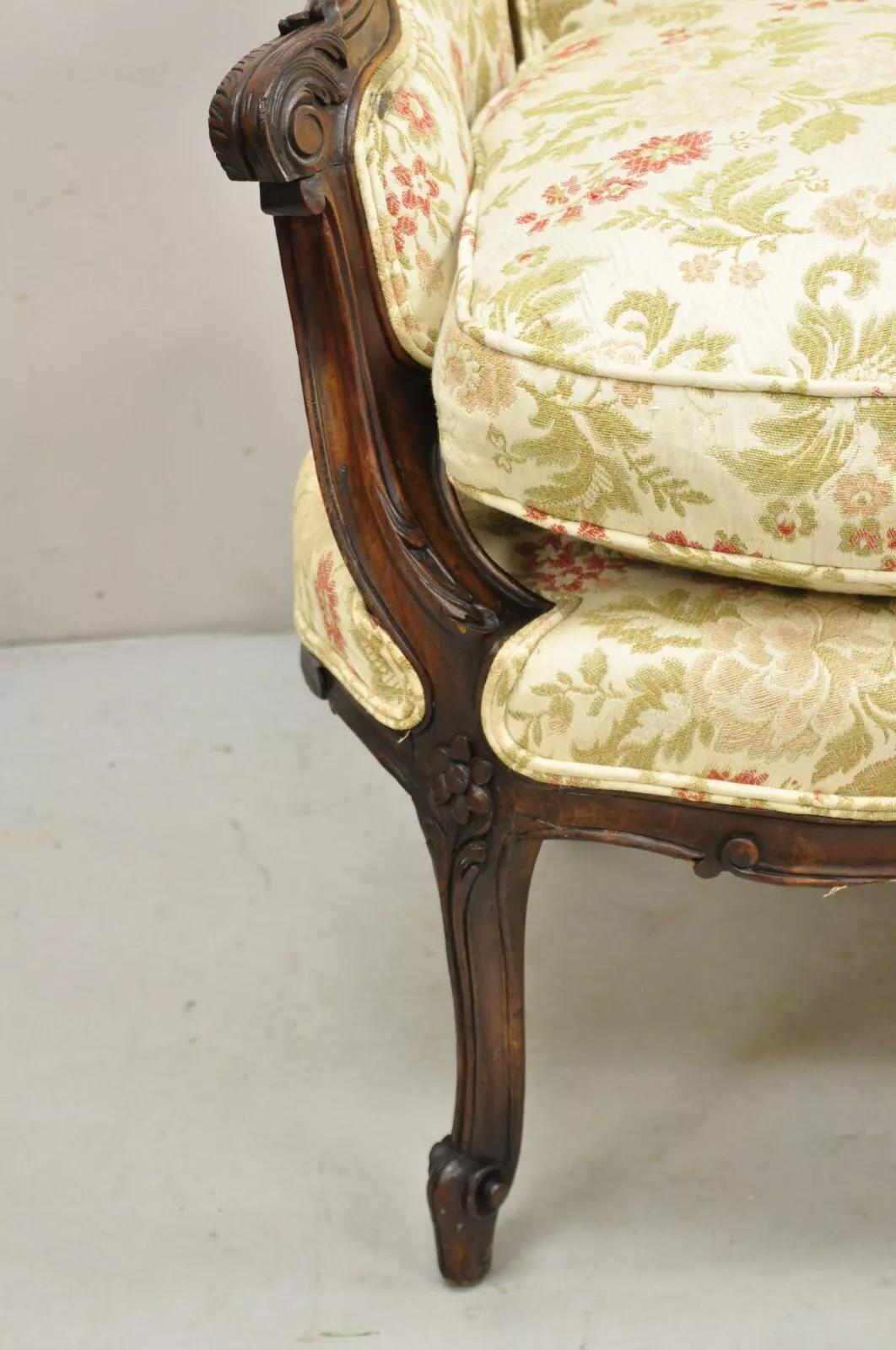 Antique French Louis XV Style Carved Walnut Small Loveseat Settee Sofa 5
