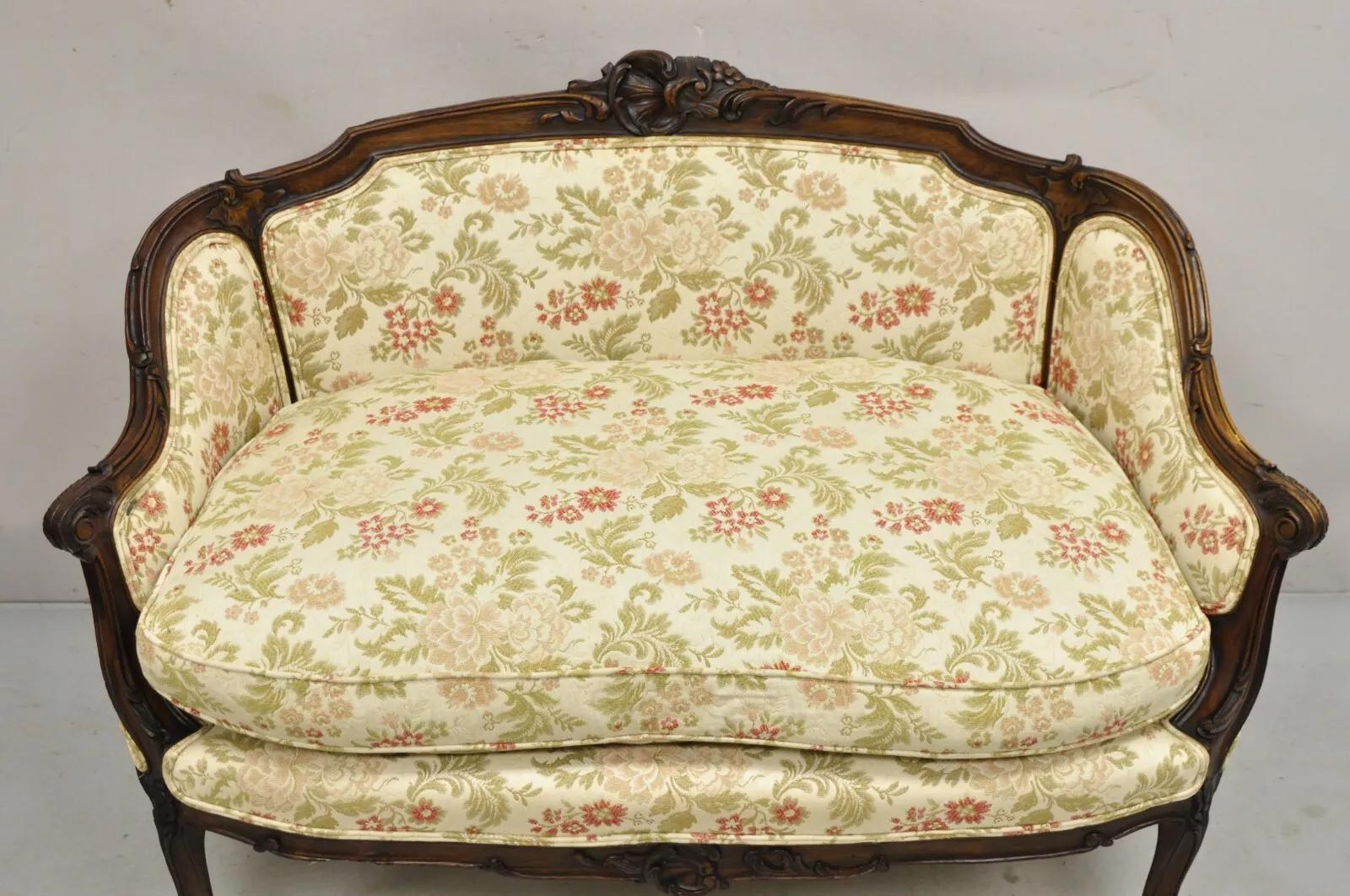 Antique French Louis XV Style Carved Walnut Small Loveseat Settee Sofa 6