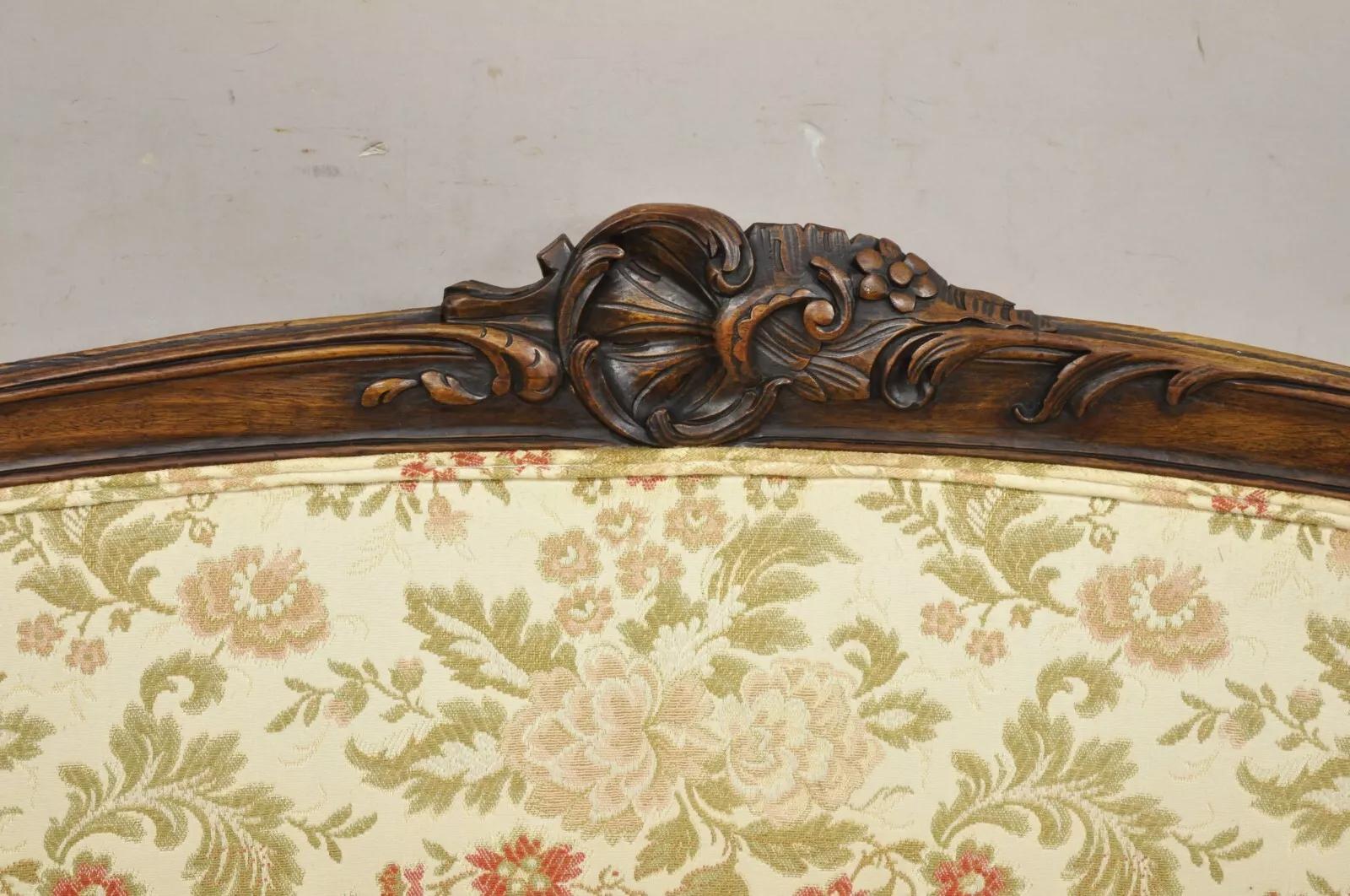 Unknown Antique French Louis XV Style Carved Walnut Small Loveseat Settee Sofa For Sale