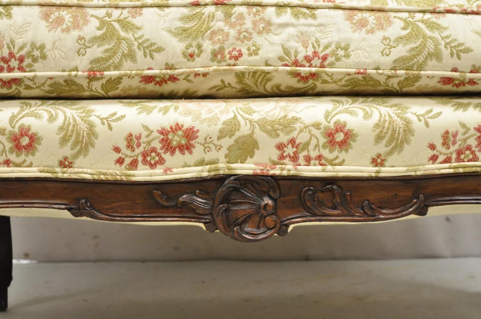 Antique French Louis XV Style Carved Walnut Small Loveseat Settee Sofa For Sale 1