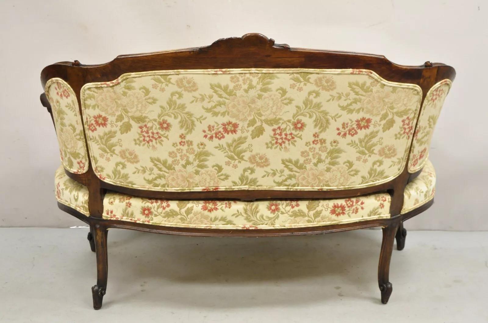 Antique French Louis XV Style Carved Walnut Small Loveseat Settee Sofa For Sale 4