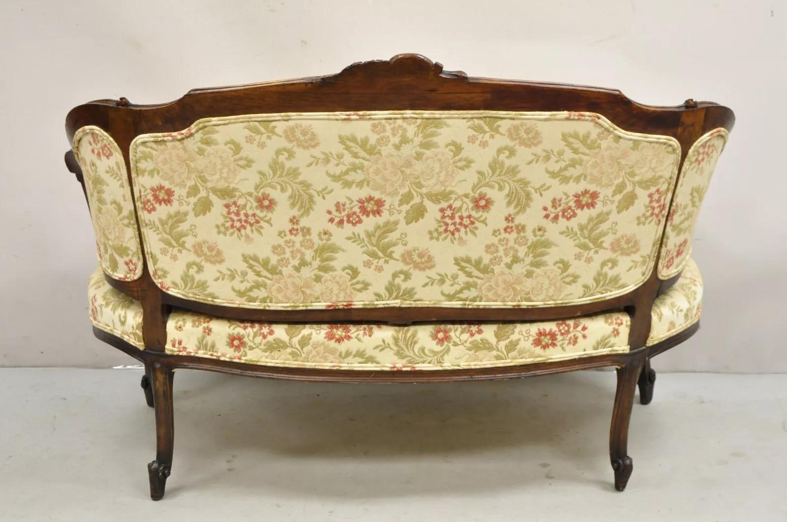 Antique French Louis XV Style Carved Walnut Small Loveseat Settee Sofa 3