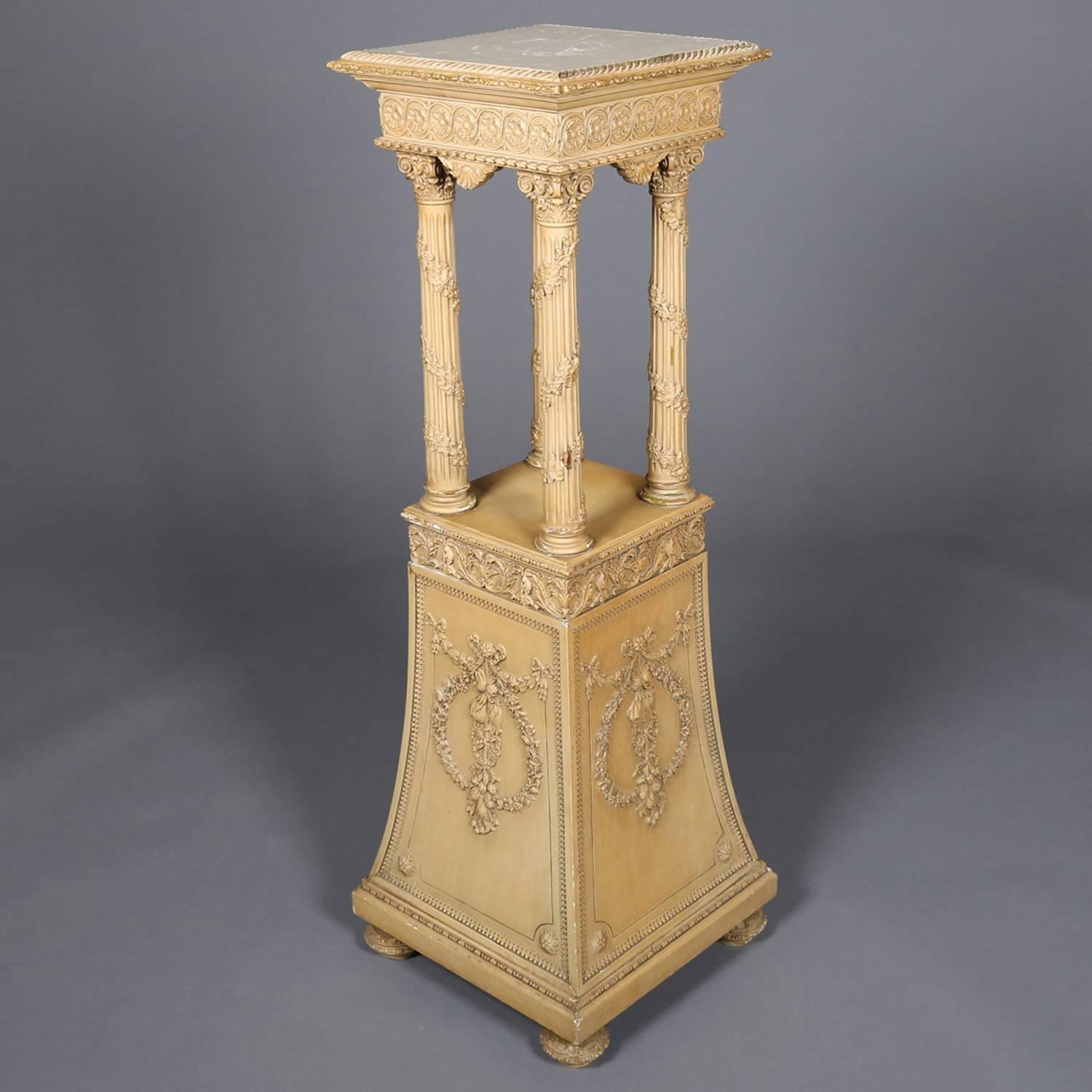 Antique French Louis XV Style Carved Wood & Gesso Sculpture Pedestal, circa 1900 7