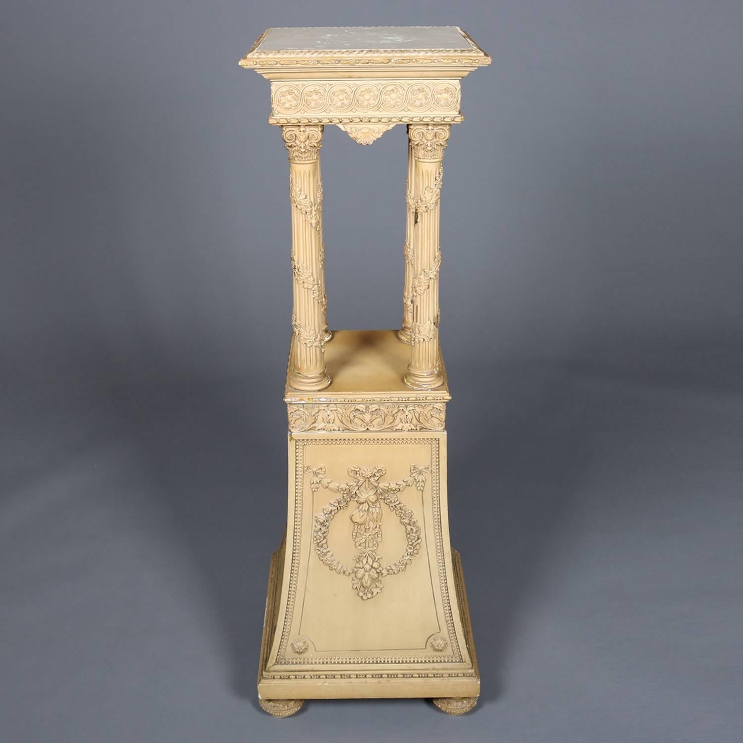 Antique French Louis XV Style Carved Wood & Gesso Sculpture Pedestal, circa 1900 4