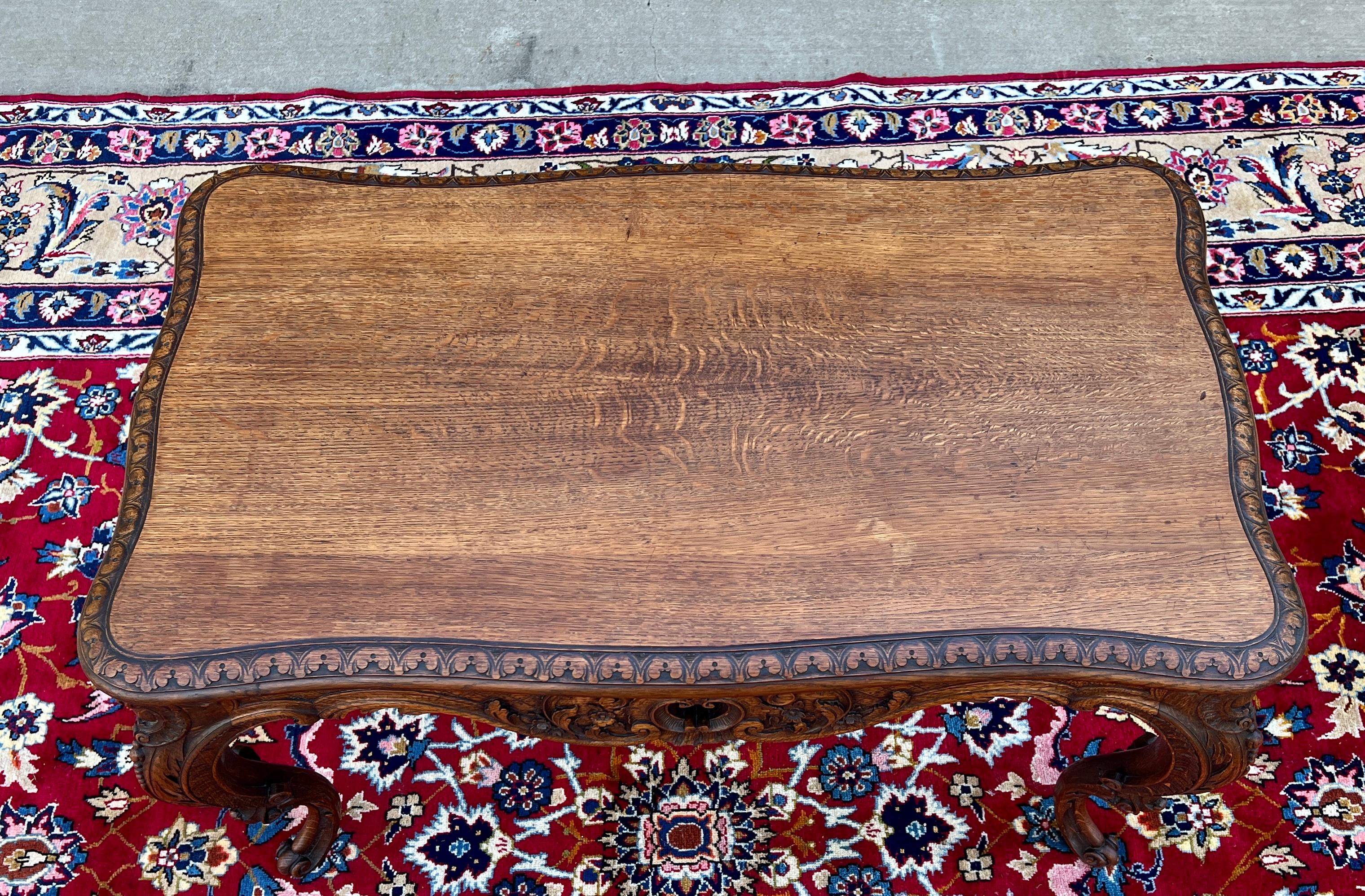 Antique French Louis XV Style Coffee Table Bench Honey Oak Highly Carved 7