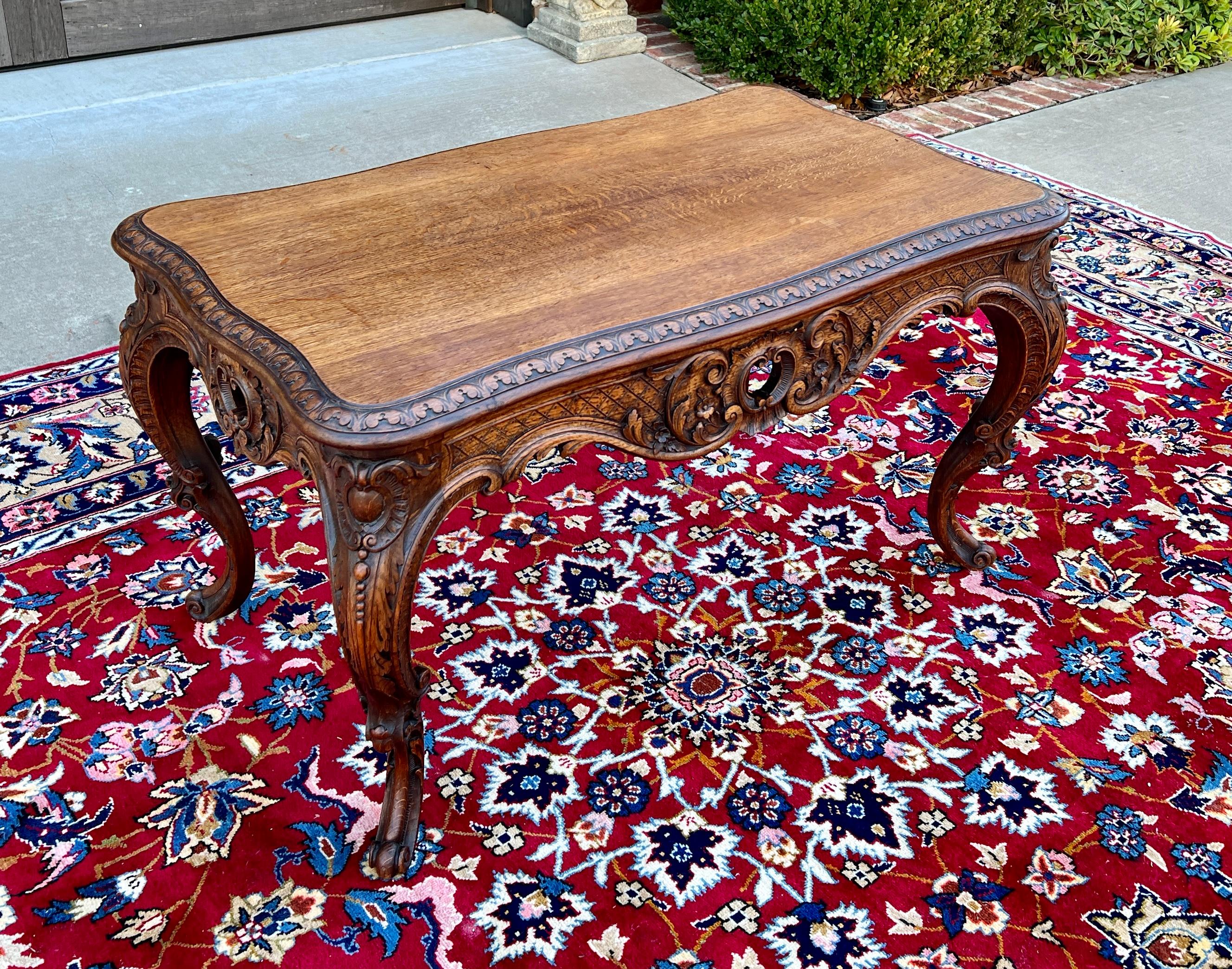 Early 20th Century Antique French Louis XV Style Coffee Table Bench Honey Oak Highly Carved For Sale