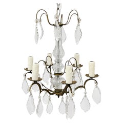 Antique French Louis XV Style Crystal & Bronze 6 Arm Chandelier