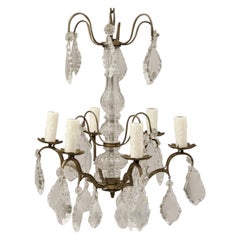 Antique French Louis XV Style Crystal & Bronze 6 Arm Chandelier