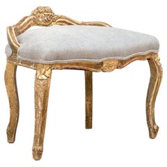 Antique French Louis XV Style Custom Upholstered Carved And Gilt Vanity Bench