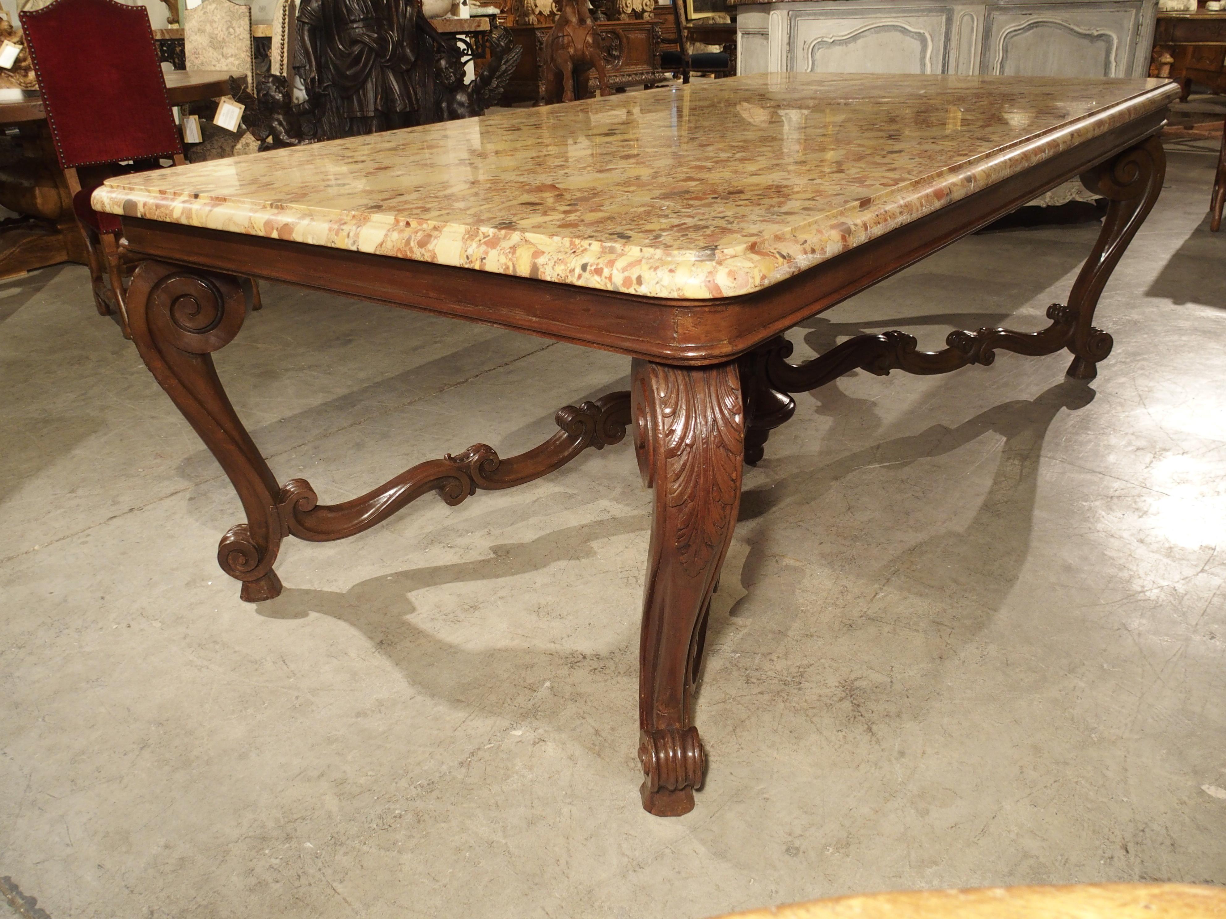 Antique French Louis XV Style Dining Table with Breche D’Alep Marble Top 7