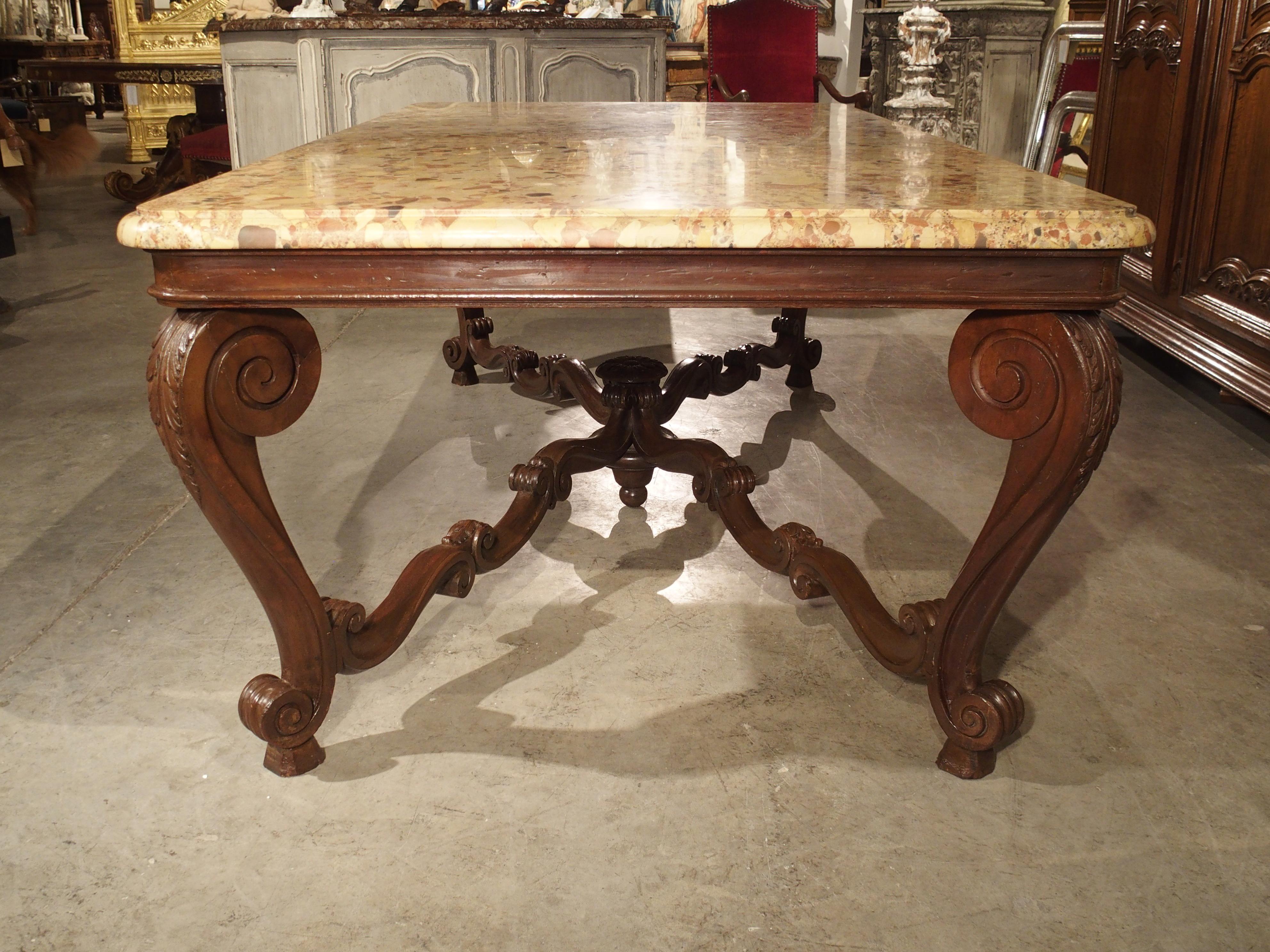 Antique French Louis XV Style Dining Table with Breche D’Alep Marble Top 8