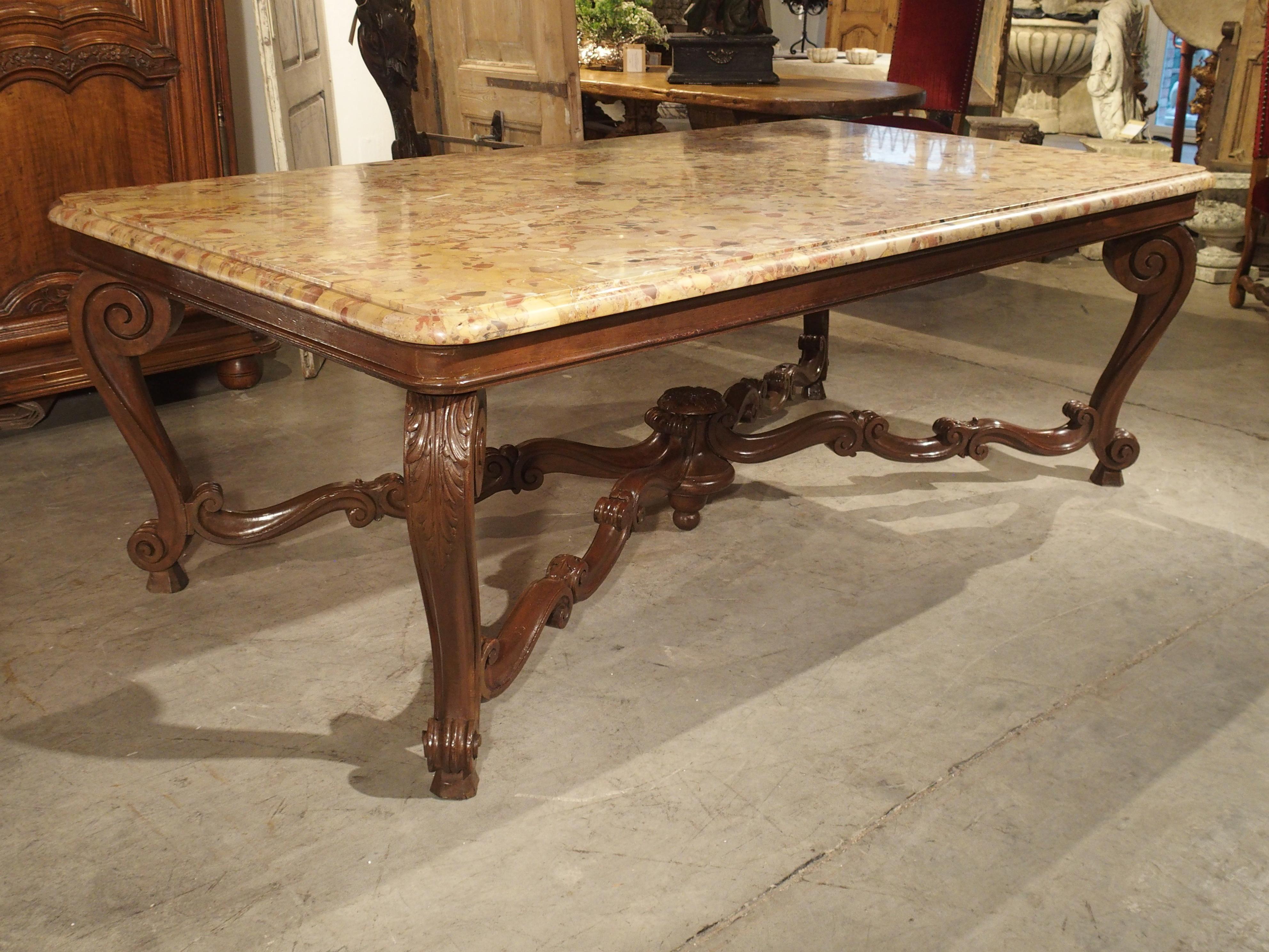 Antique French Louis XV Style Dining Table with Breche D’Alep Marble Top 9